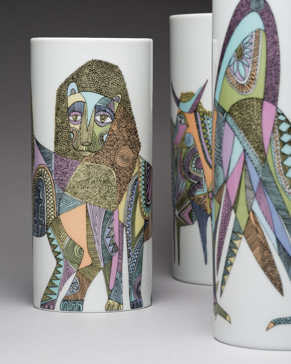 “Bulls, Lions & Roosters” Porcelain Trio  – Cuno Fischer for Rosenthal, 1970s