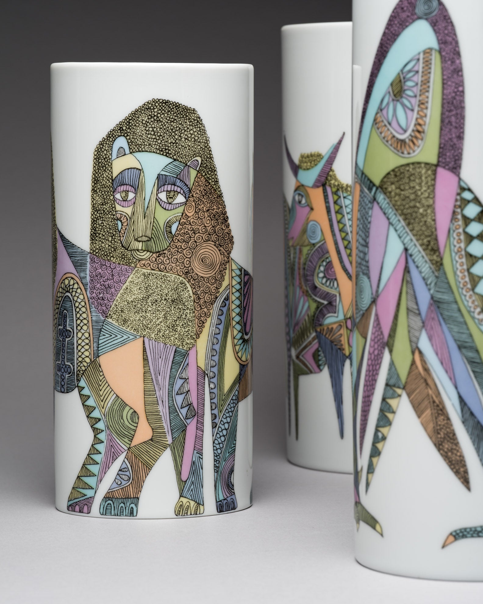 “Bulls, Lions & Roosters” Porcelain Trio  – Cuno Fischer for Rosenthal, 1970s
