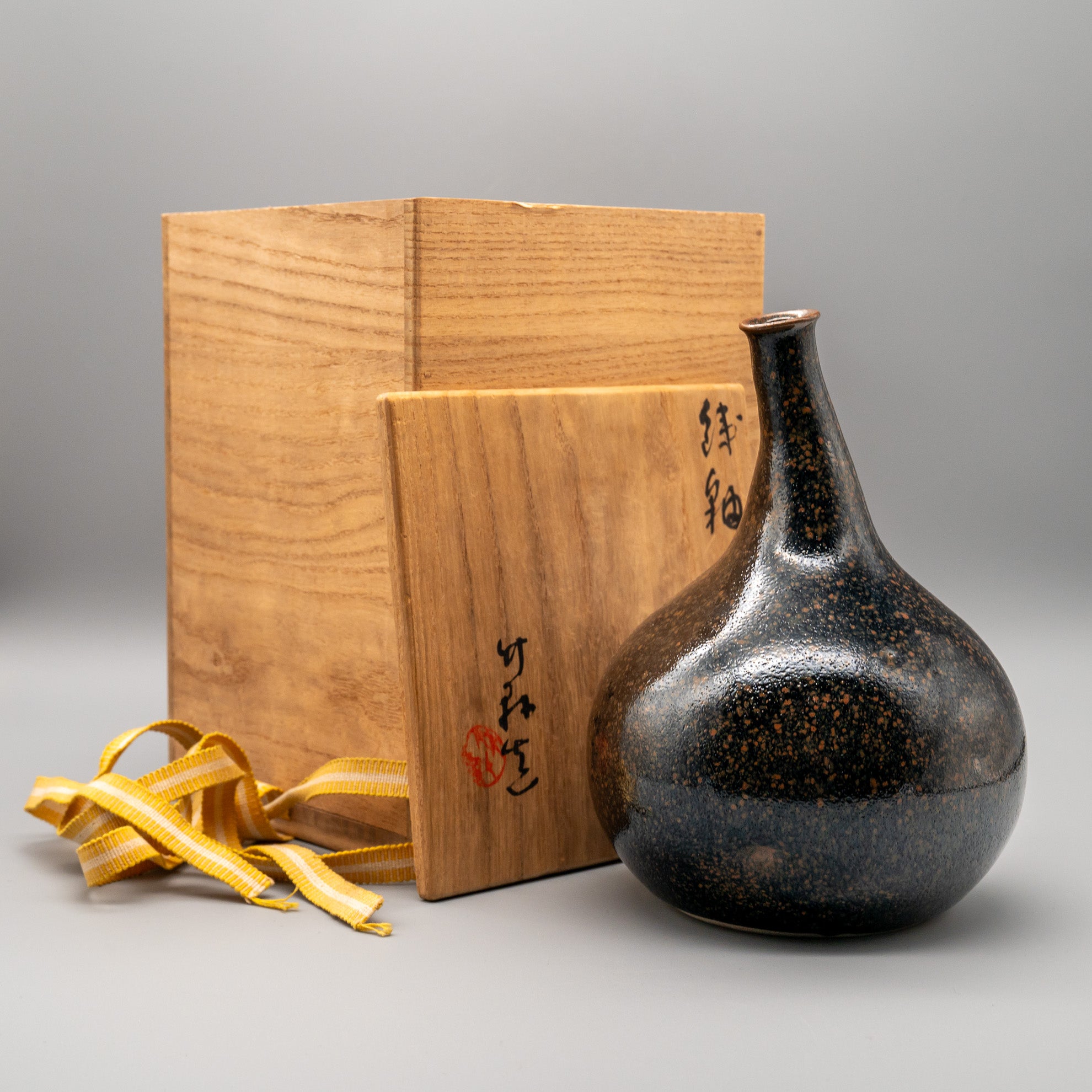 Tenmoku Glazed Kyō-yaki Vase – Attributed to Miura Chikken, Japan, mid-20th century