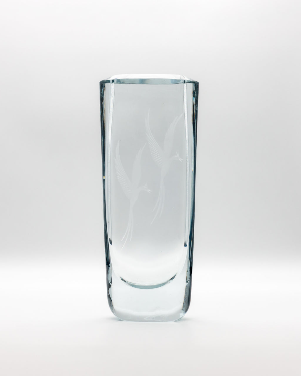 Blue-Silver Tinted Birds of Eden Glass Vase – attributed to Asta Strömberg for Strömbergshyttan, mid-century
