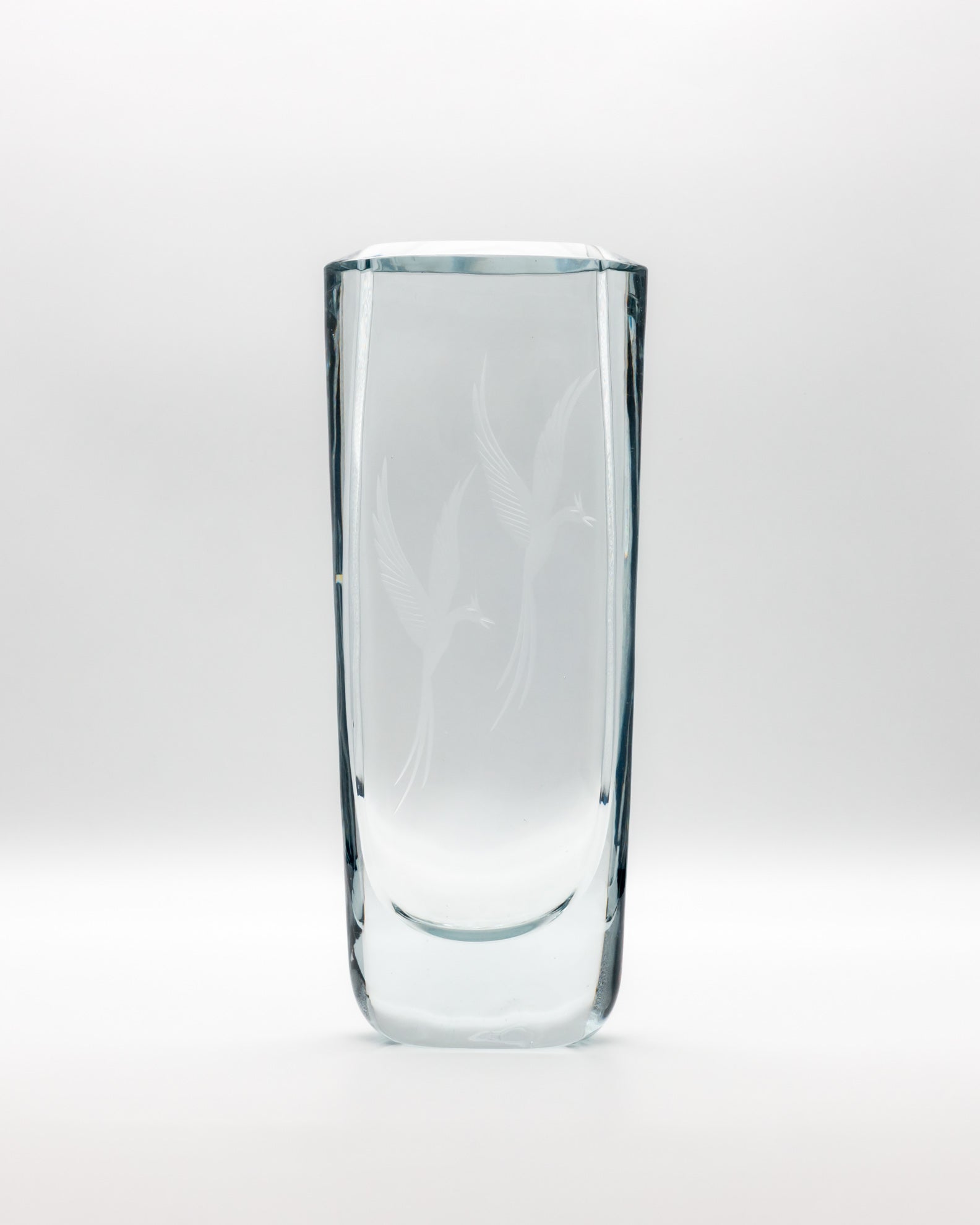 Blue-Silver Tinted Birds of Eden Glass Vase – attributed to Asta Strömberg for Strömbergshyttan, mid-century