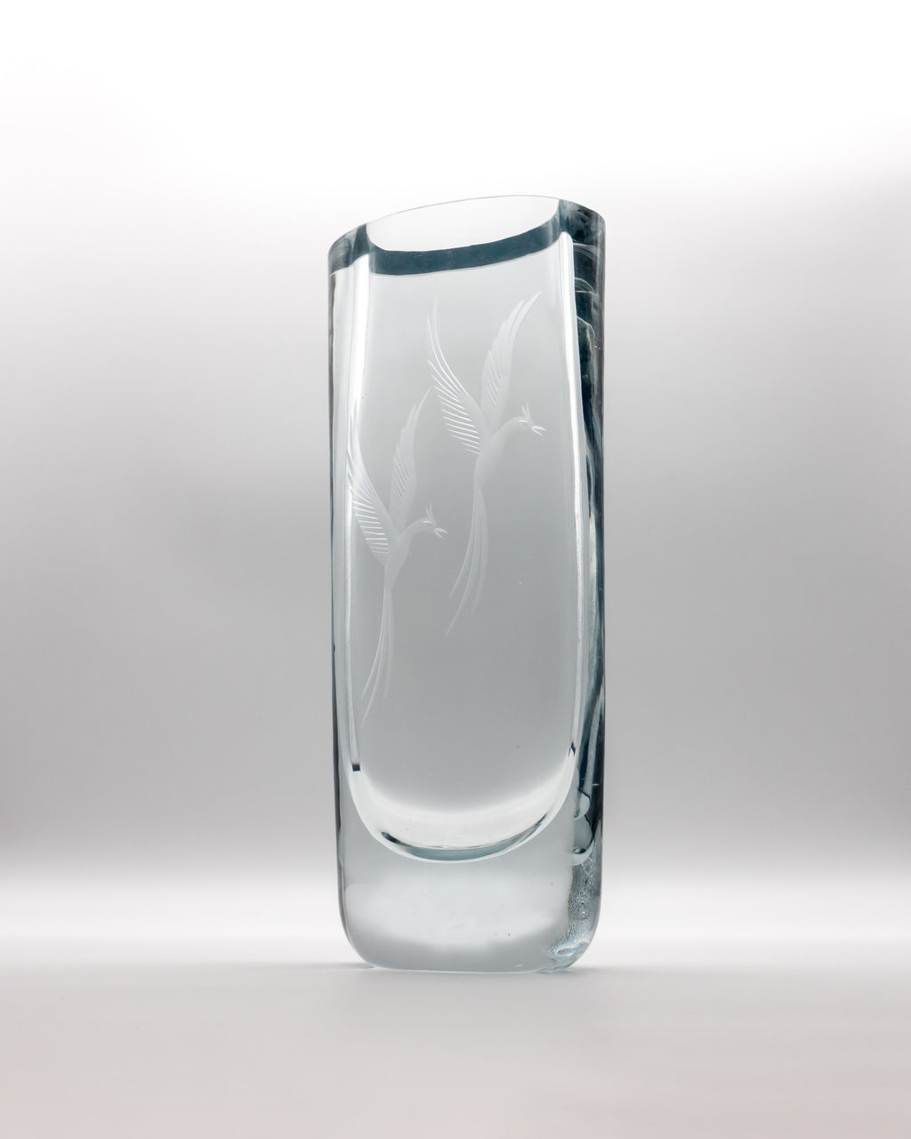 Blue-Silver Tinted Birds of Eden Glass Vase – attributed to Asta Strömberg for Strömbergshyttan, mid-century
