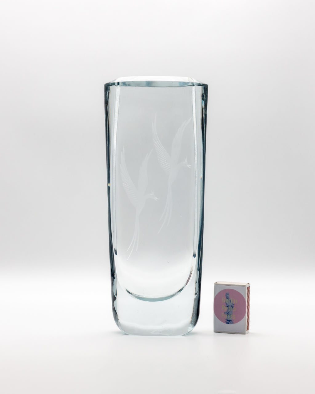 Blue-Silver Tinted Birds of Eden Glass Vase – attributed to Asta Strömberg for Strömbergshyttan, mid-century