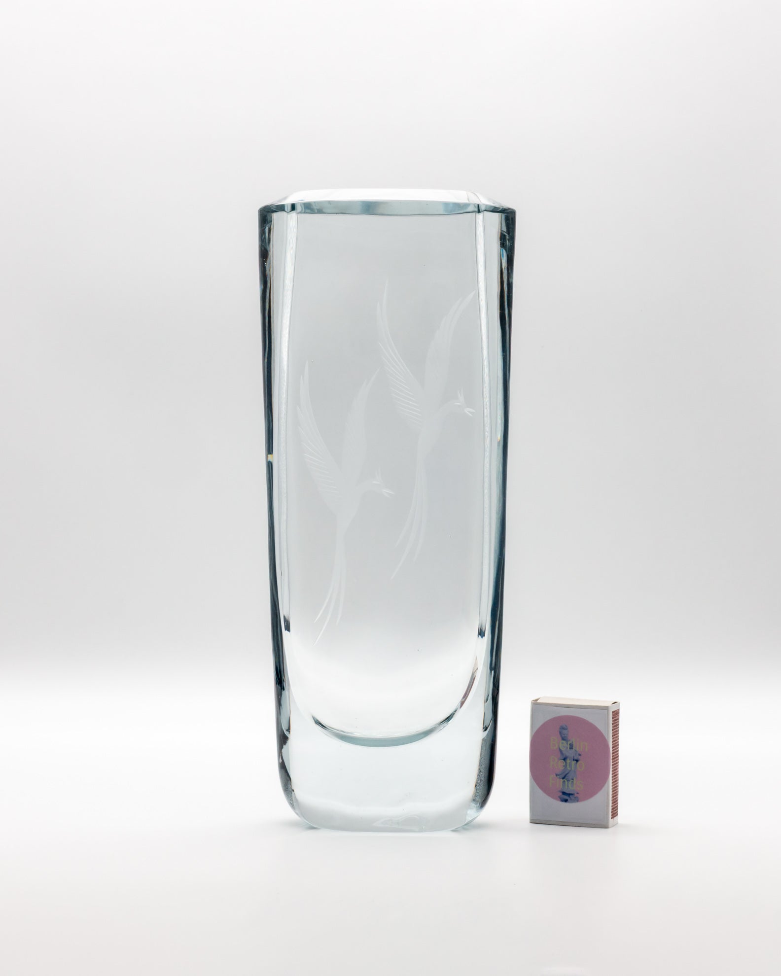 Blue-Silver Tinted Birds of Eden Glass Vase – attributed to Asta Strömberg for Strömbergshyttan, mid-century