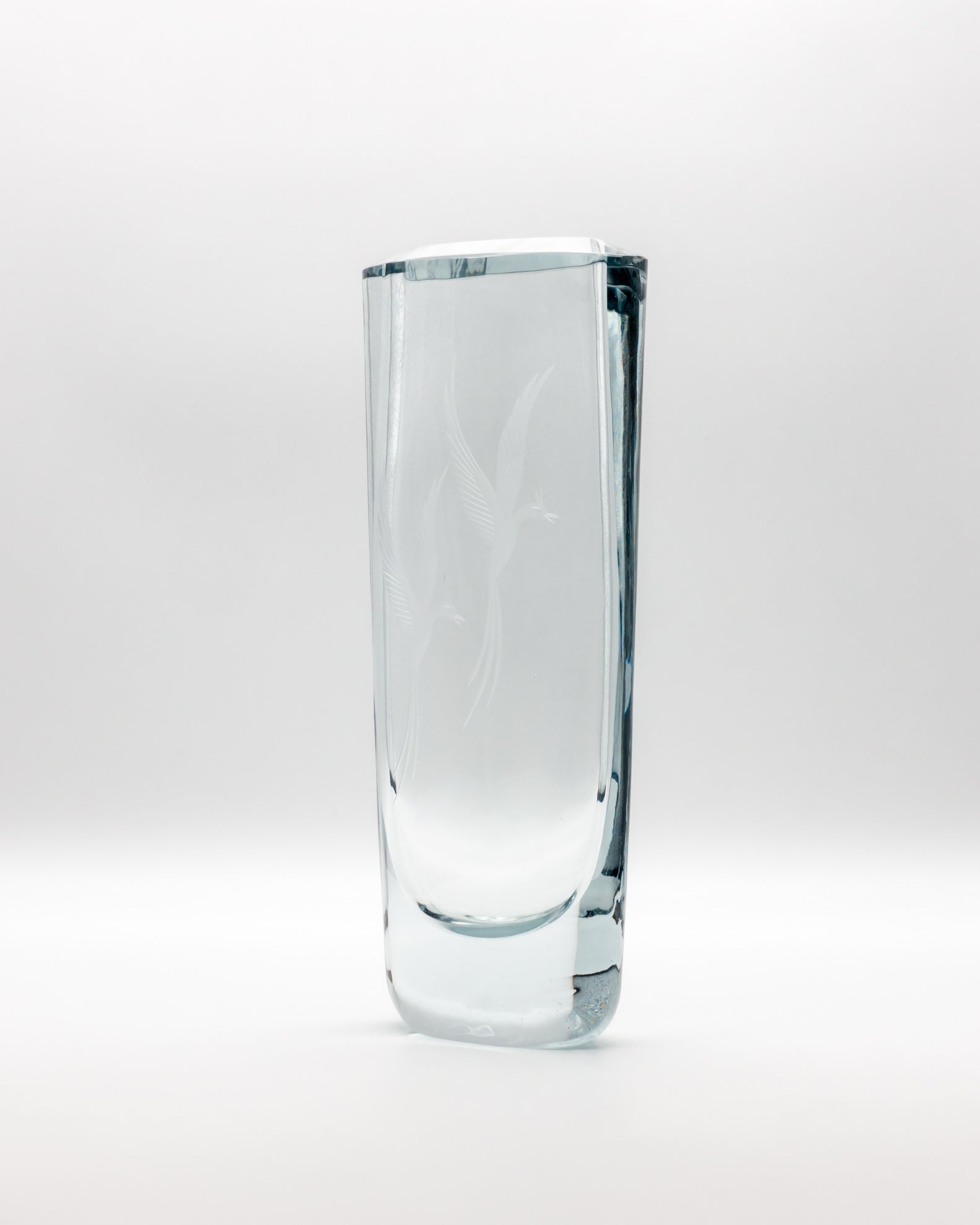 Blue-Silver Tinted Birds of Eden Glass Vase – attributed to Asta Strömberg for Strömbergshyttan, mid-century