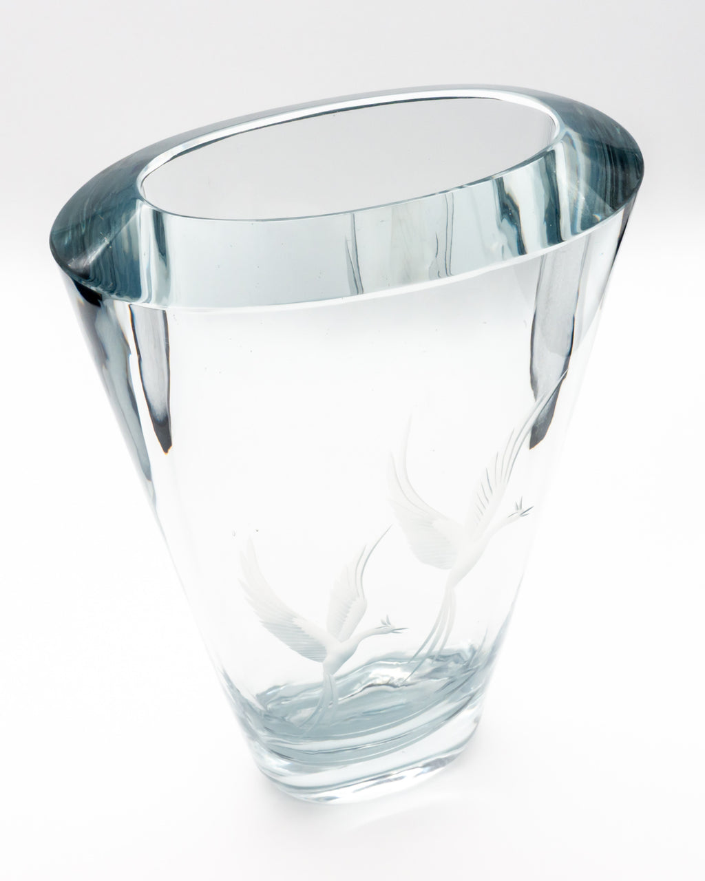 Blue-Silver Tinted Birds of Eden Glass Vase – attributed to Asta Strömberg for Strömbergshyttan, mid-century