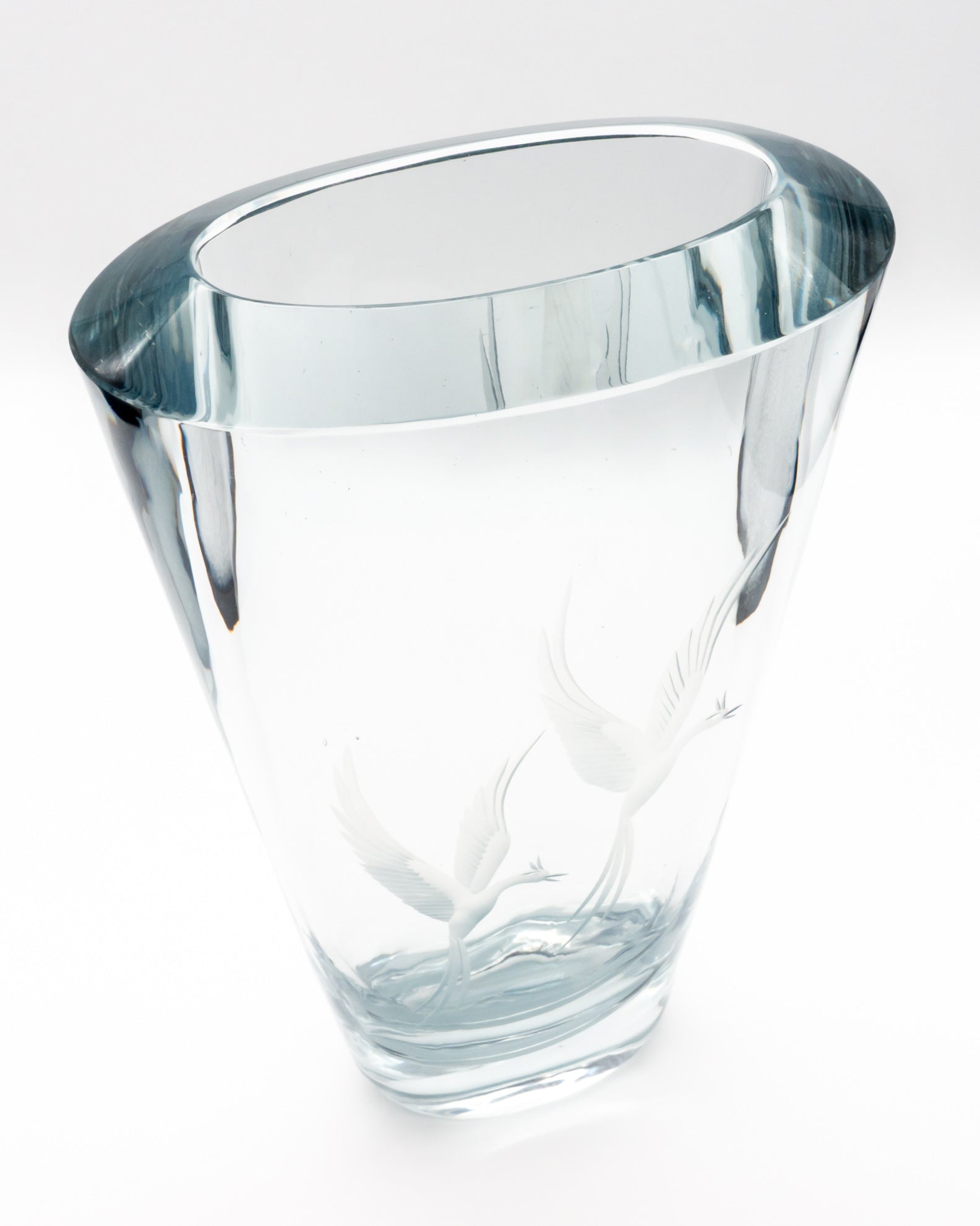 Blue-Silver Tinted Birds of Eden Glass Vase – attributed to Asta Strömberg for Strömbergshyttan, mid-century