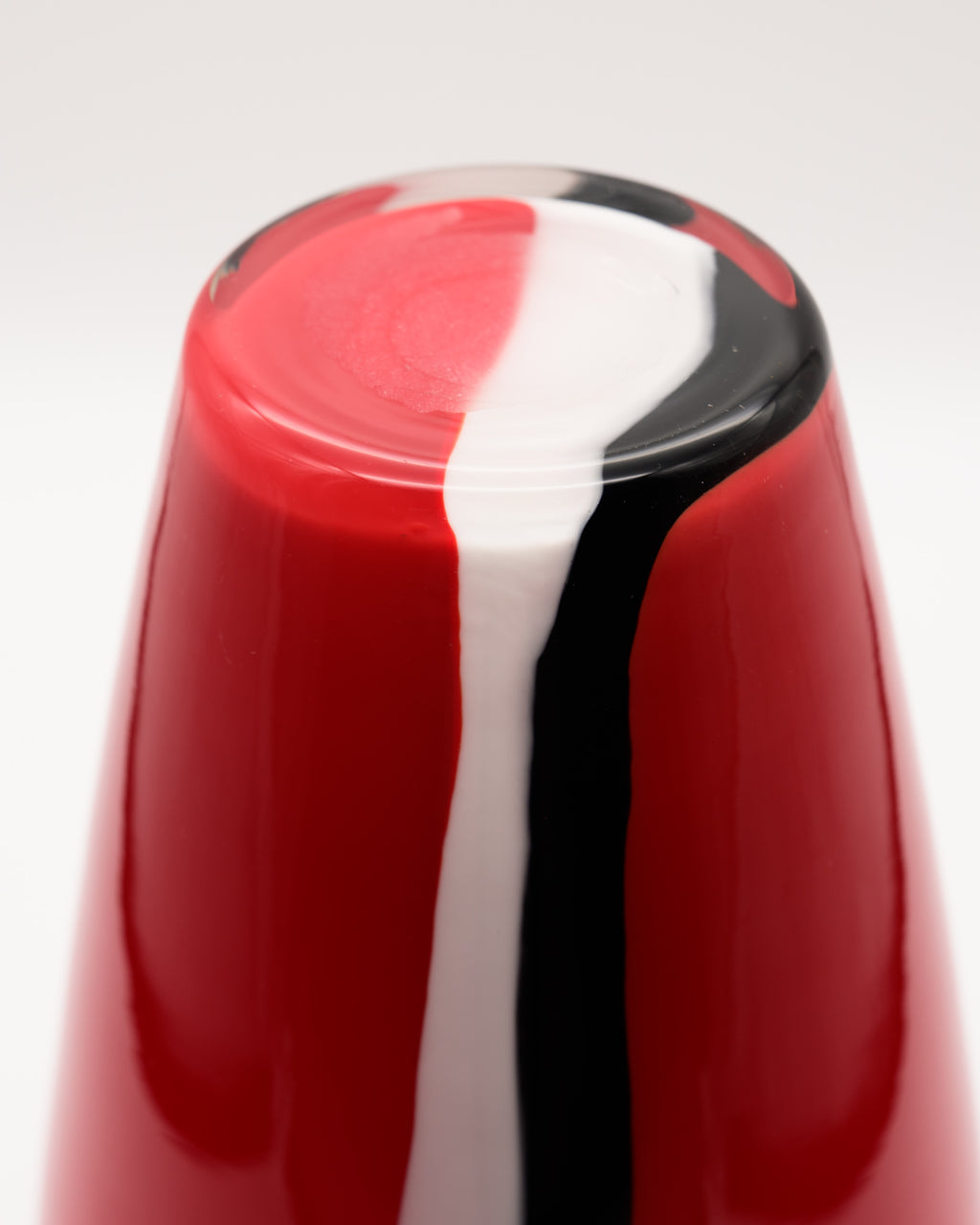 Red Glass Vase with White and Black Canes – European art glass, 1960s–1970s