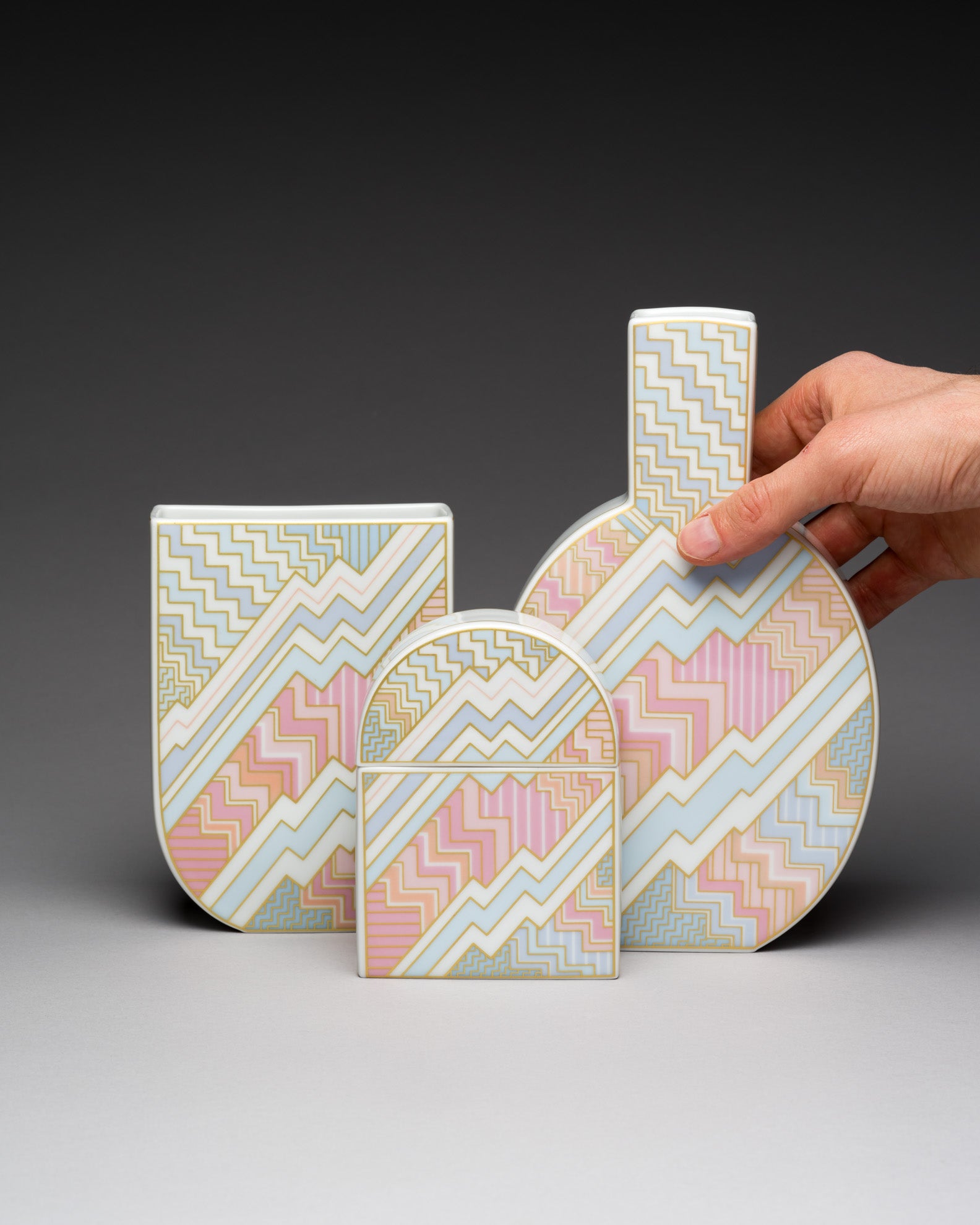 “Silhouette – Kelim” Vase & Box Trio – Rosemonde Nairac for Rosenthal, 1980s