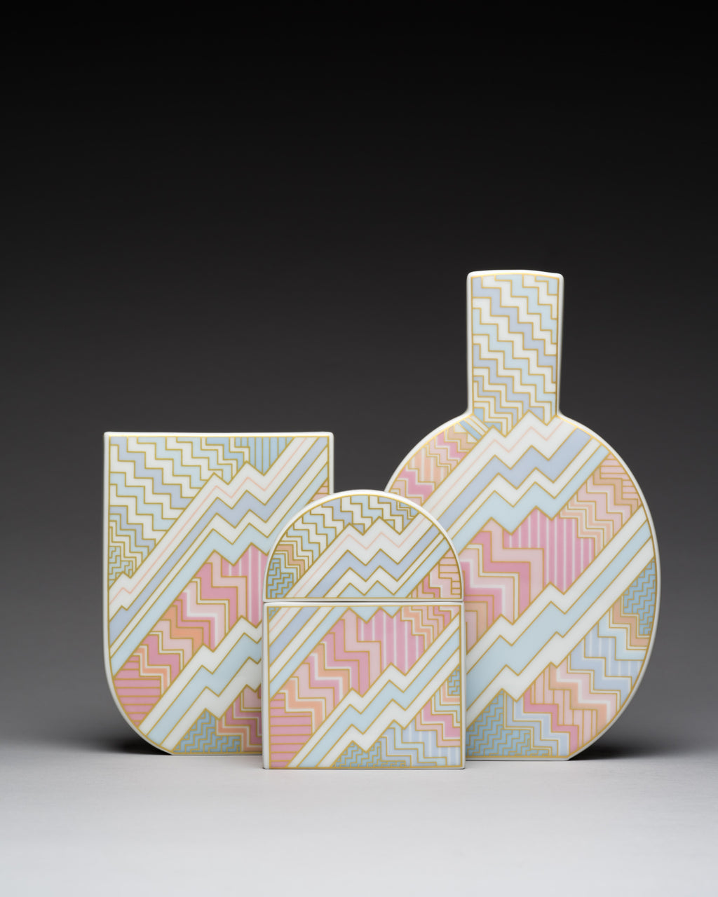 “Silhouette – Kelim” Vase & Box Trio – Rosemonde Nairac for Rosenthal, 1980s