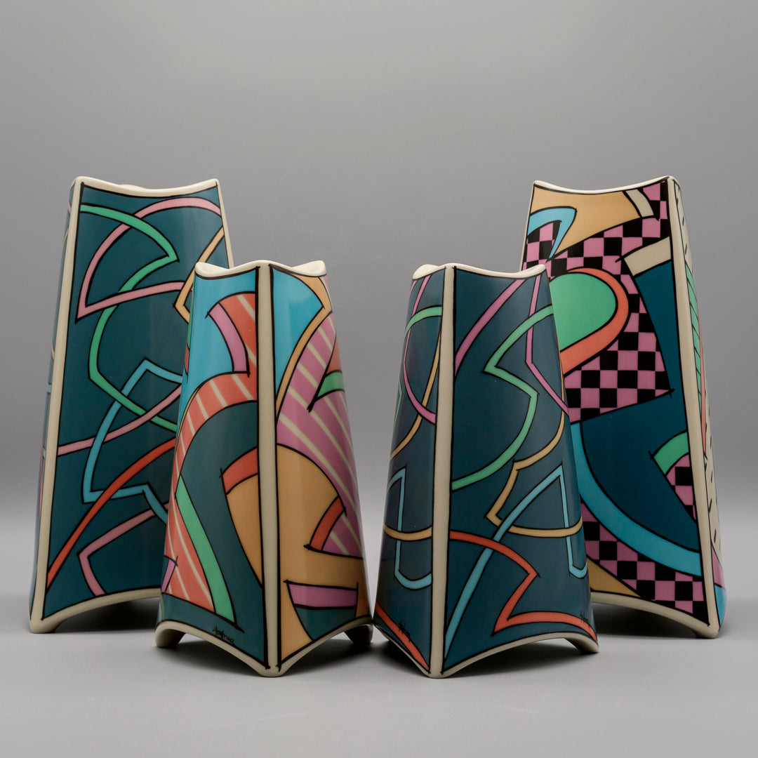 “Flash” Porcelain 4x Vase Set  – Dorothy Hafner for Rosenthal, 1980s
