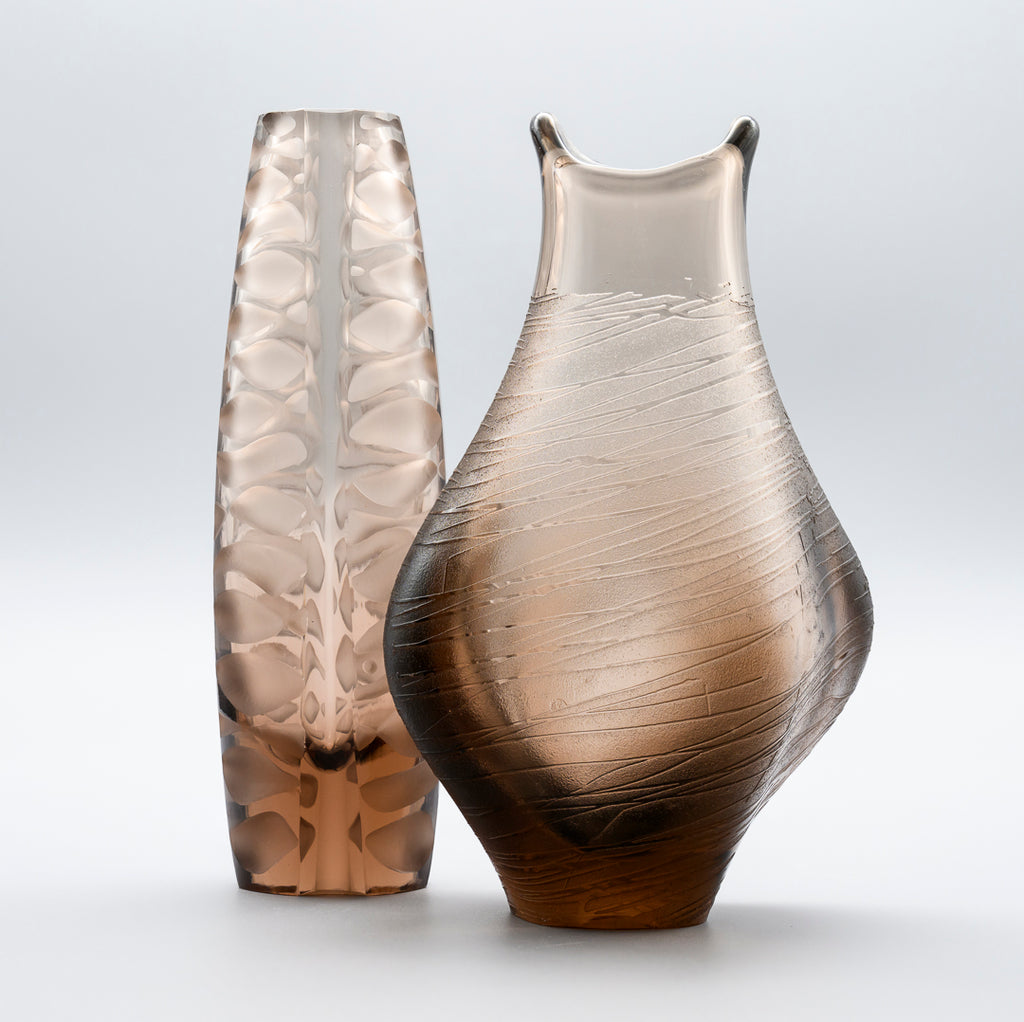 Smoky Brown Art Glass Vase Duo – Václav Horáček & Miroslav Klinger for ŽBS Sklo Union, 1960s