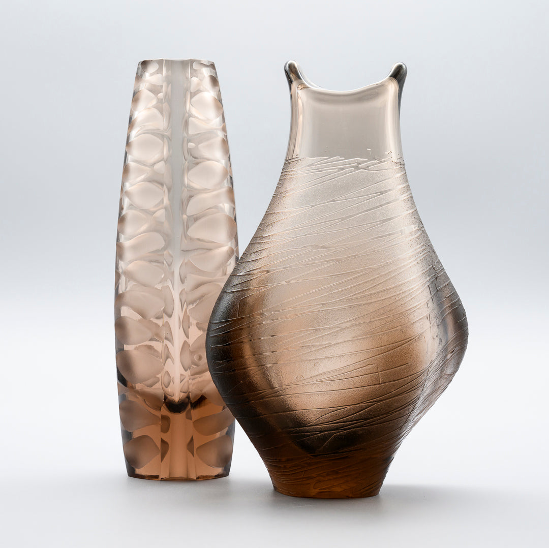 Smoky Brown Art Glass Vase Duo – Václav Horáček & Miroslav Klinger for ŽBS Sklo Union, 1960s