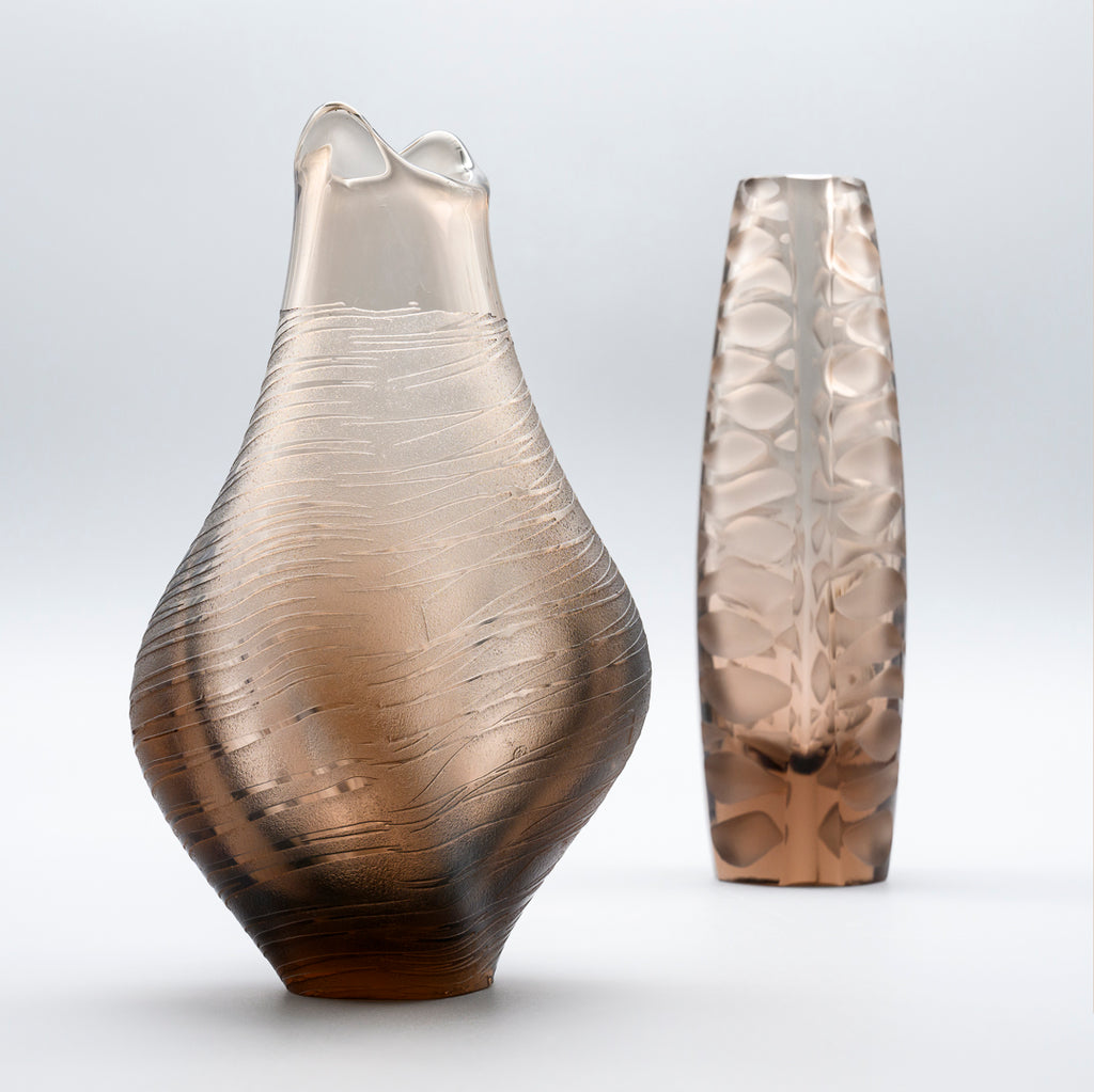 Smoky Brown Art Glass Vase Duo – Václav Horáček & Miroslav Klinger for ŽBS Sklo Union, 1960s