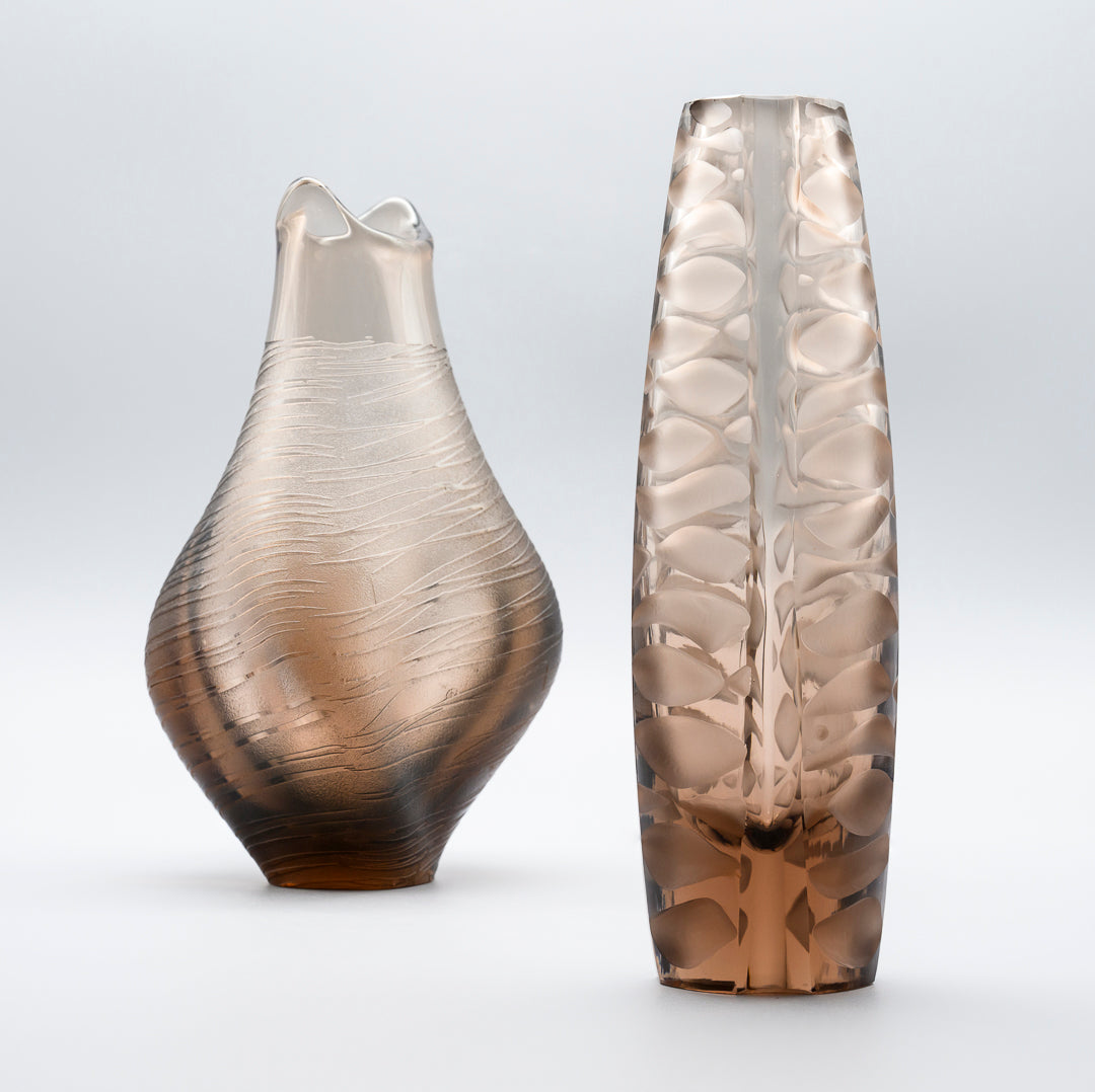 Smoky Brown Art Glass Vase Duo – Václav Horáček & Miroslav Klinger for ŽBS Sklo Union, 1960s