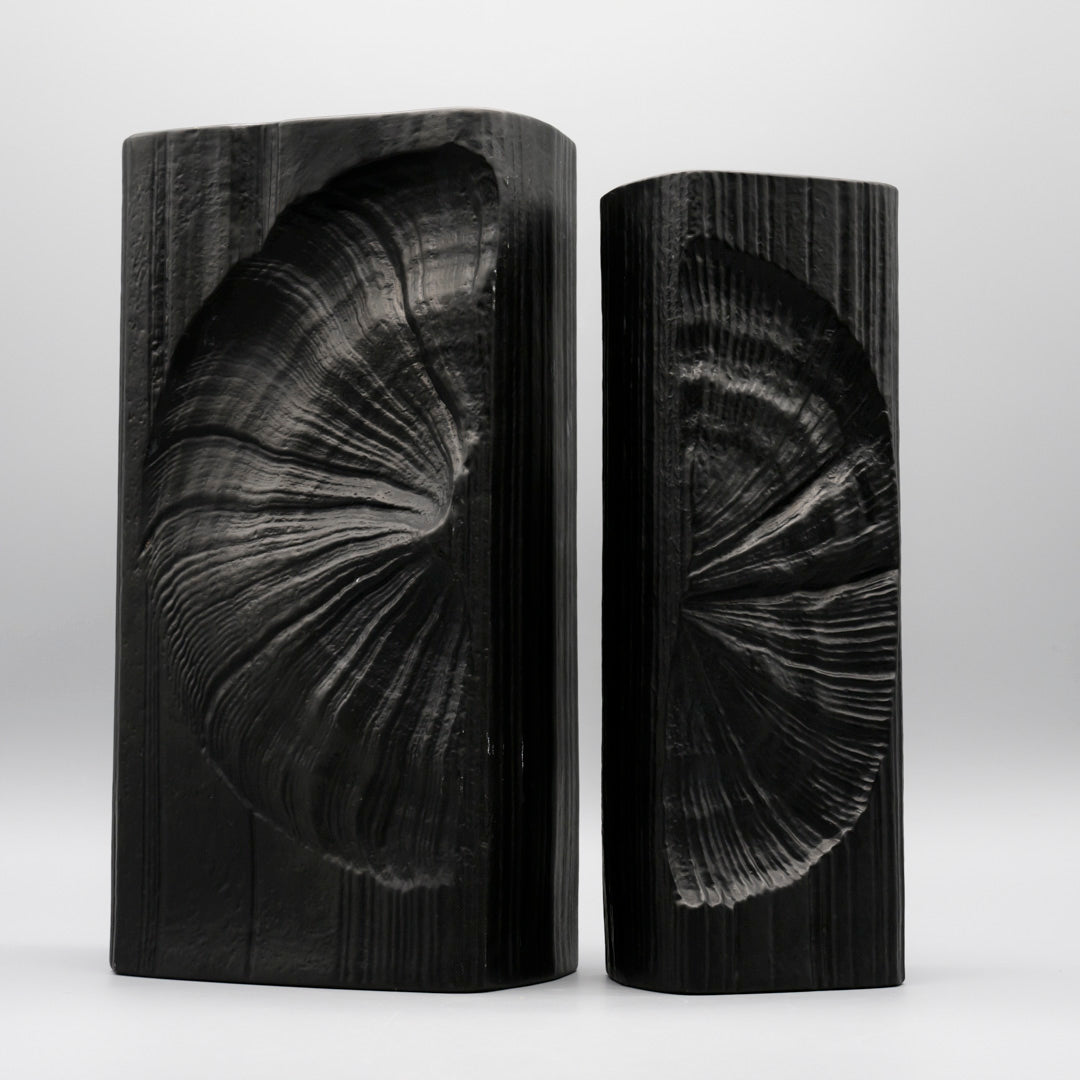 Amoniten Black Bisque Porcelain Vase Duo – Martin Freyer for Rosenthal, 1970s