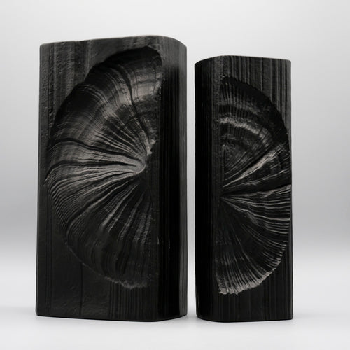 Amoniten Black Bisque Porcelain Vase Duo – Martin Freyer for Rosenthal, 1970s