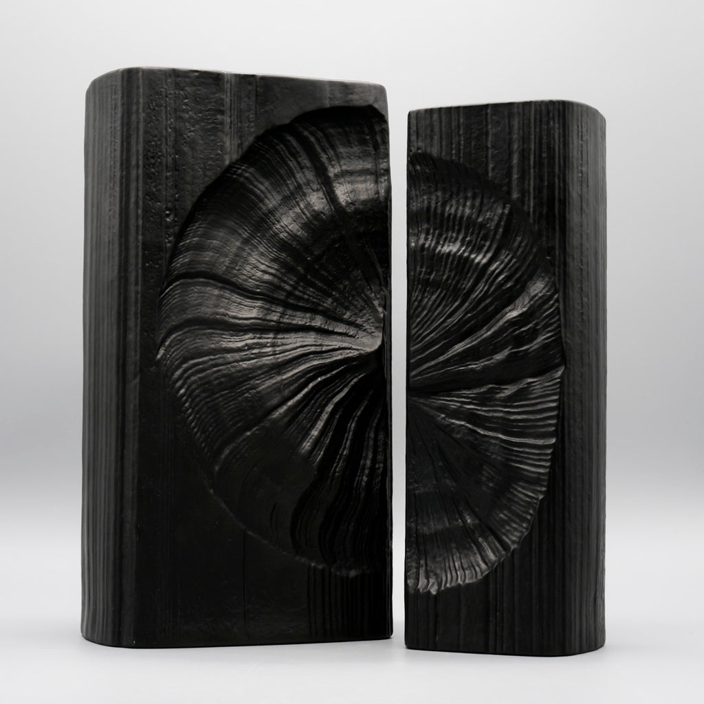 Amoniten Black Bisque Porcelain Vase Duo – Martin Freyer for Rosenthal, 1970s