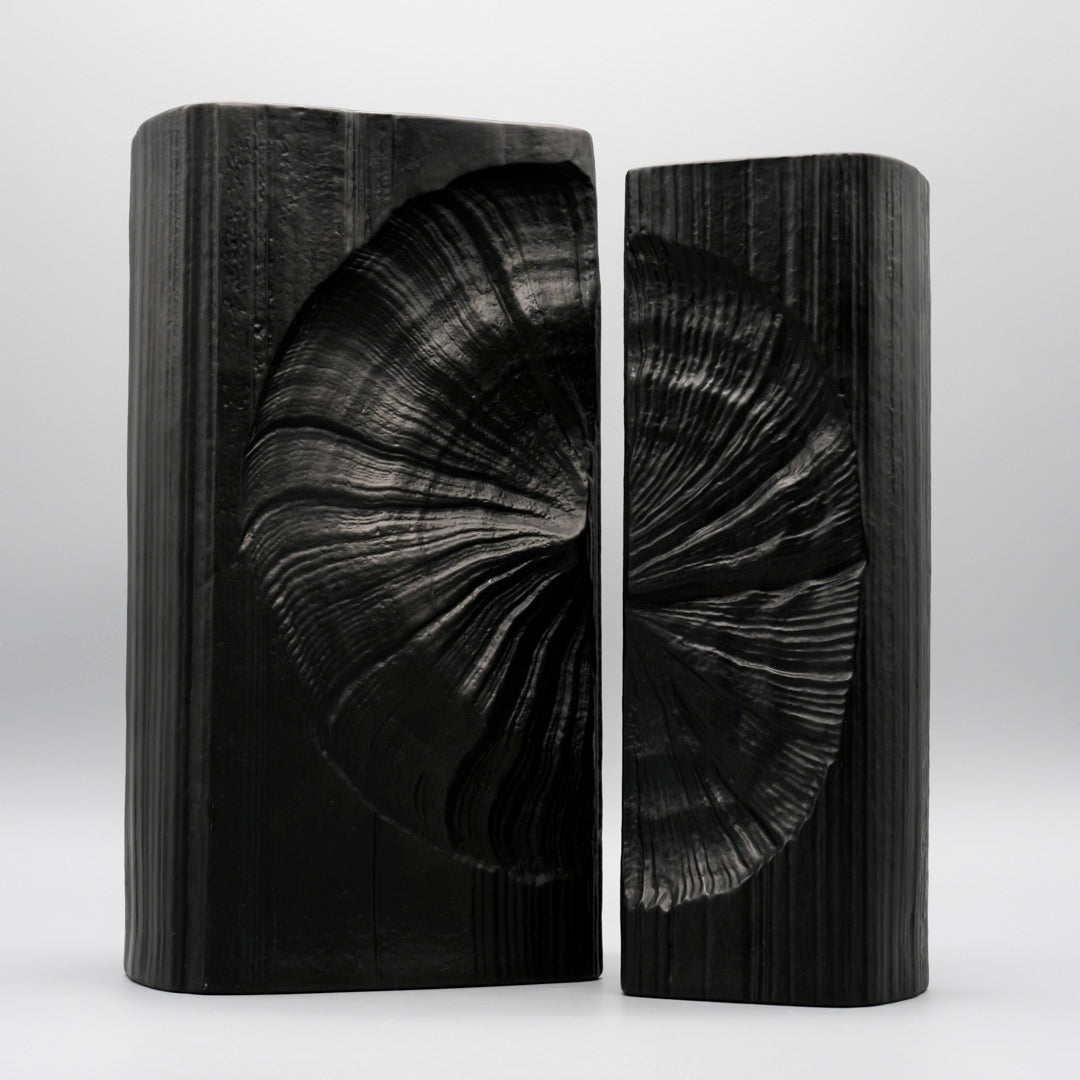 Amoniten Black Bisque Porcelain Vase Duo – Martin Freyer for Rosenthal, 1970s