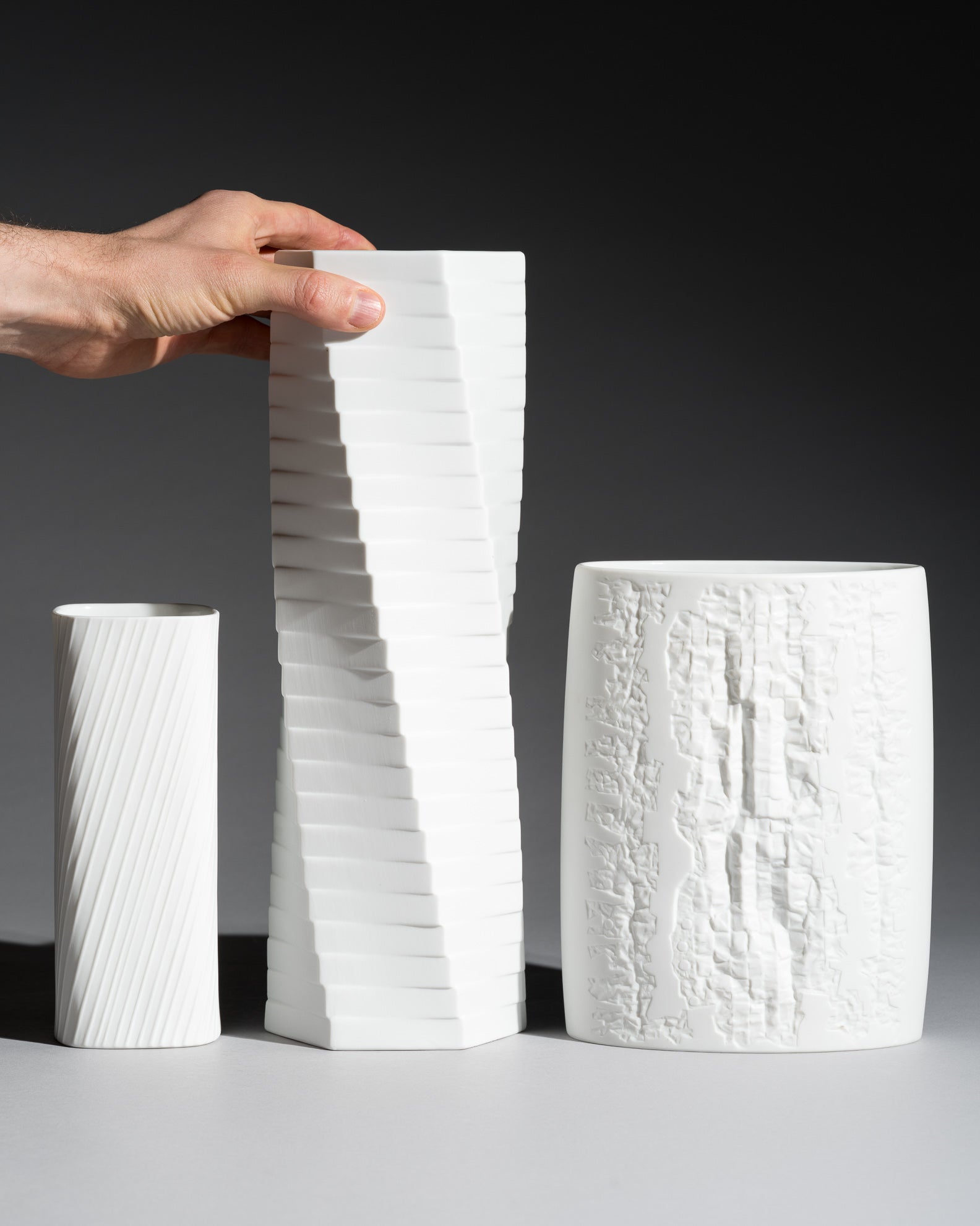 White Bisque Porcelain Trio – Werner Schreib, Martin Freyer & Werner Uhl for Rosenthal, 1970s–1980s