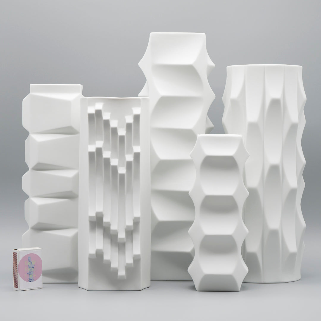 "Archais" Bisque Porcelain 5 Vase Set – Heinrich Fuchs for Hutschenreuther, 1960s–1970s