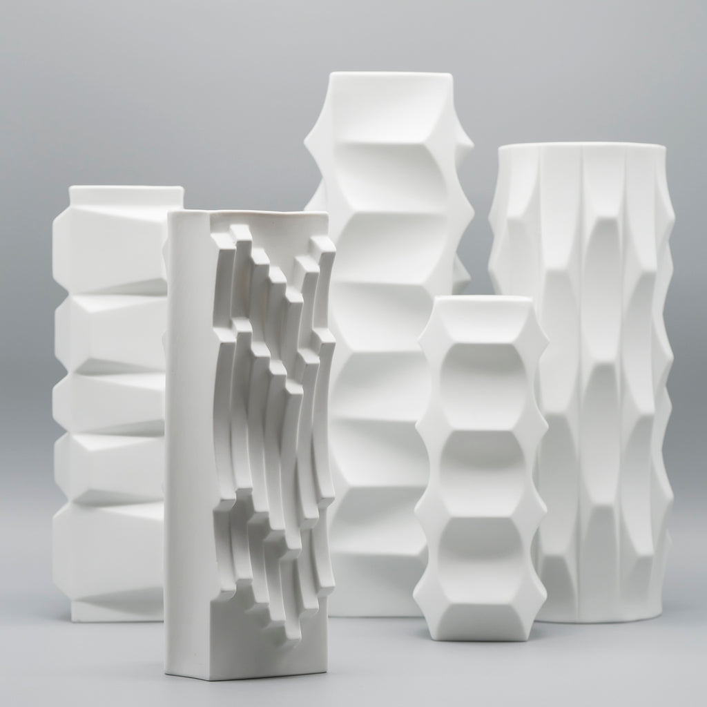 "Archais" Bisque Porcelain 5 Vase Set – Heinrich Fuchs for Hutschenreuther, 1960s–1970s