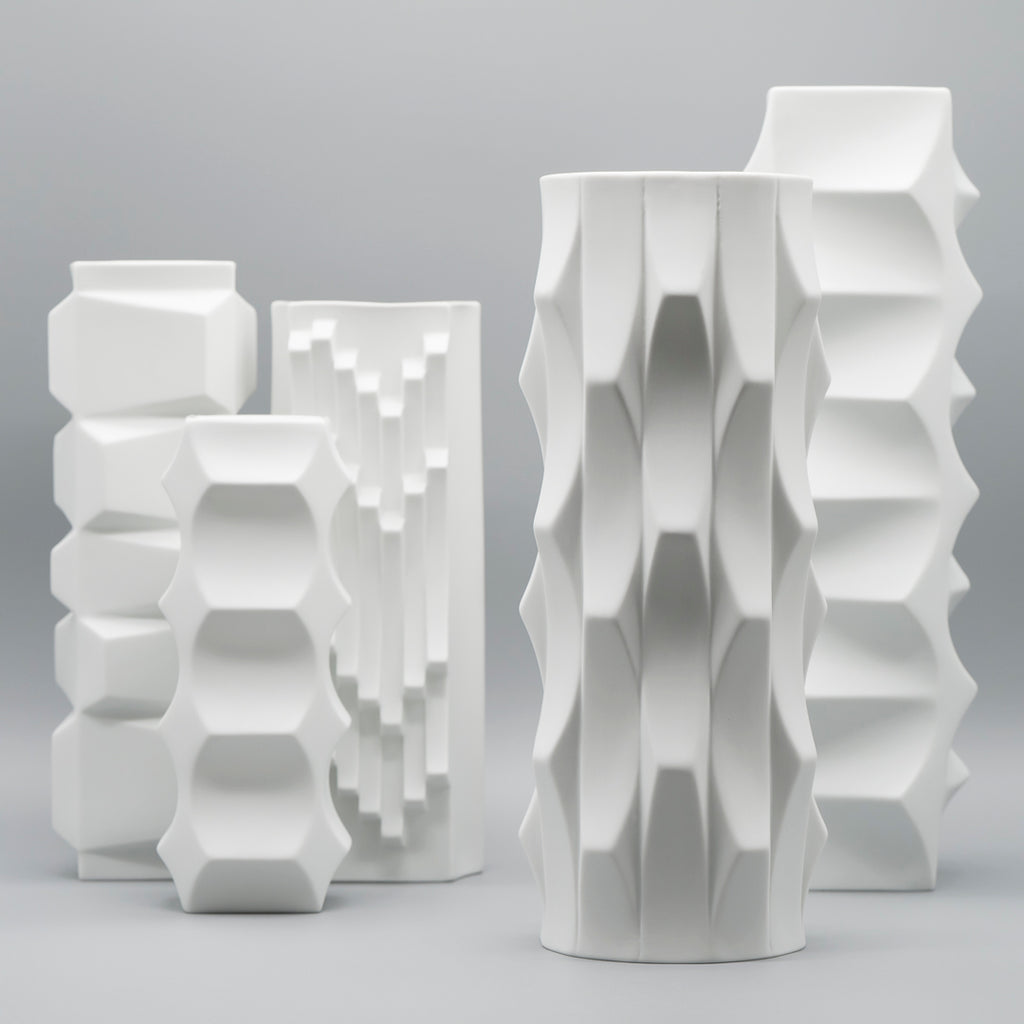 "Archais" Bisque Porcelain 5 Vase Set – Heinrich Fuchs for Hutschenreuther, 1960s–1970s