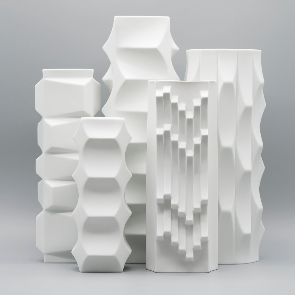 "Archais" Bisque Porcelain 5 Vase Set – Heinrich Fuchs for Hutschenreuther, 1960s–1970s