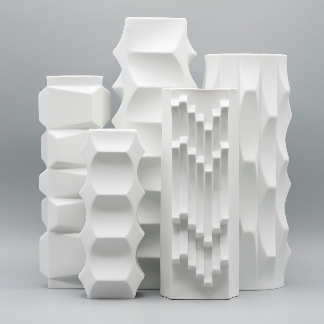 "Archais" Bisque Porcelain 5 Vase Set – Heinrich Fuchs for Hutschenreuther, 1960s–1970s