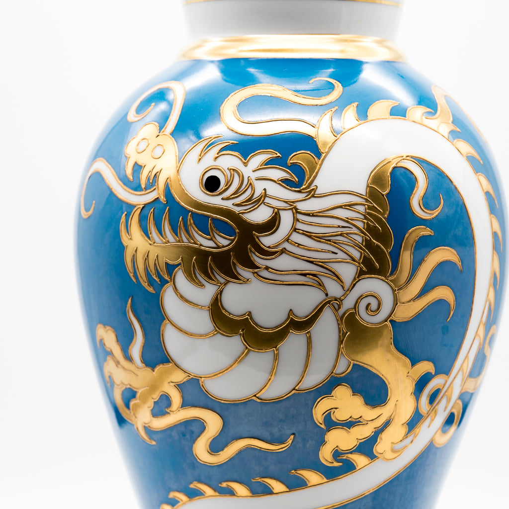 Dragon Decor Turquoise and Gold Porcelain Vase - Heinz Schaubach for Schaubach Kunst, 1920s–1930s