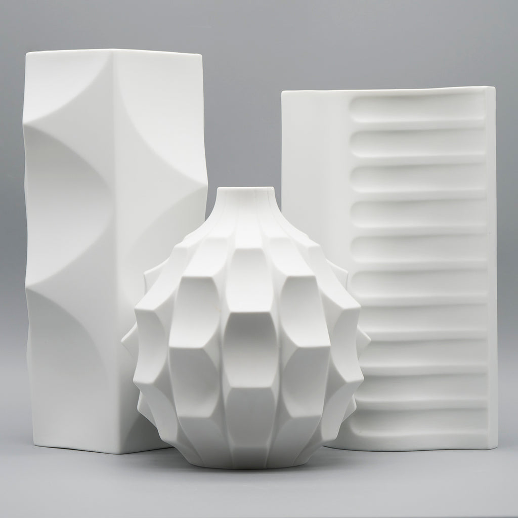 Bisque Porcelain Trio “Archais” (incl. “Artichoke”) – Heinrich Fuchs for Hutschenreuther, 1960s–70s