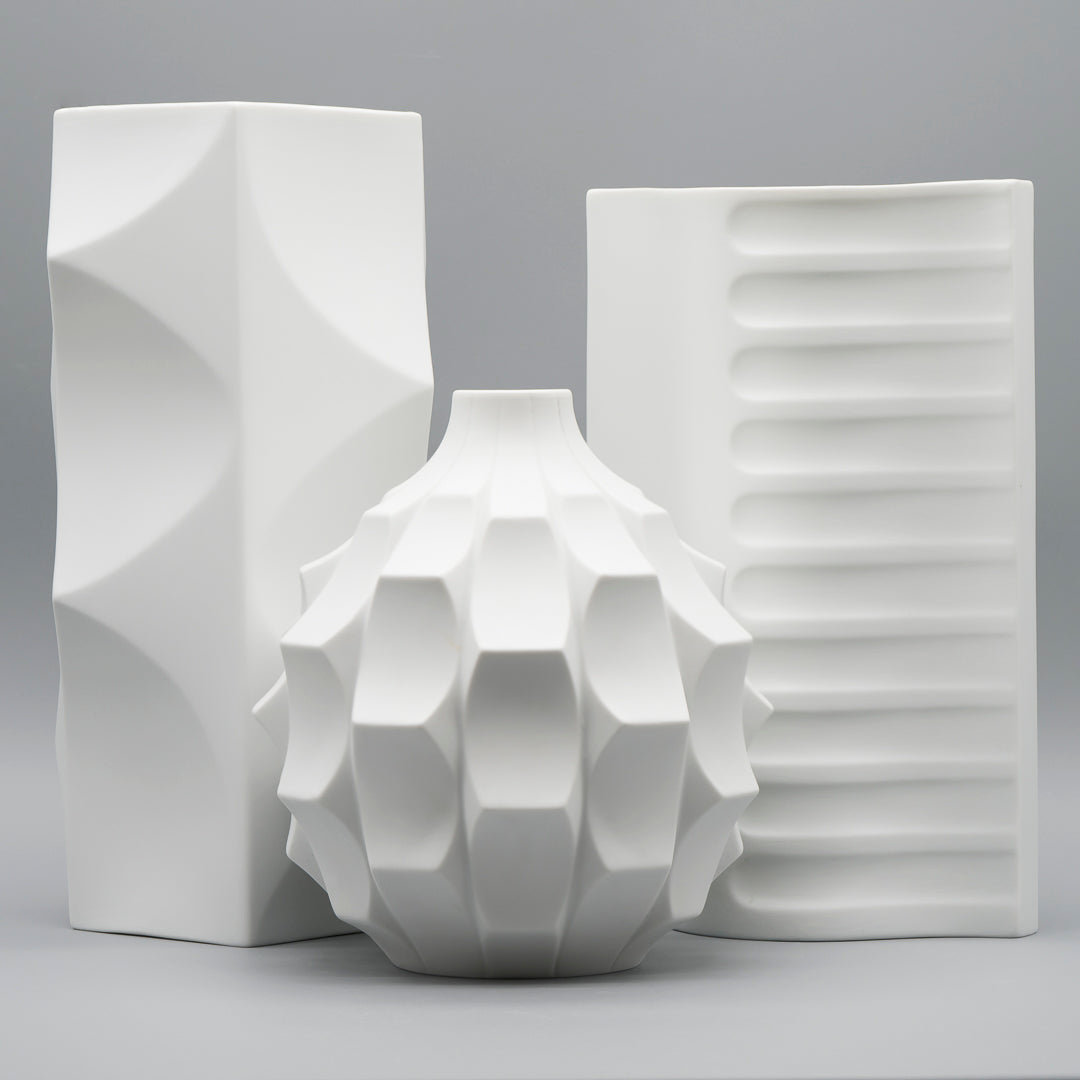 Bisque Porcelain Trio “Archais” (incl. “Artichoke”) – Heinrich Fuchs for Hutschenreuther, 1960s–70s