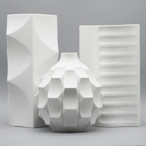 Bisque Porcelain Trio “Archais” (incl. “Artichoke”) – Heinrich Fuchs for Hutschenreuther, 1960s–70s