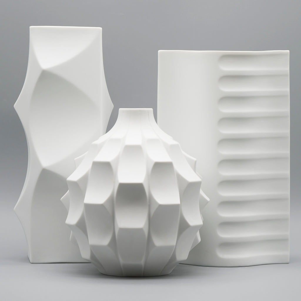 Bisque Porcelain Trio “Archais” (incl. “Artichoke”) – Heinrich Fuchs for Hutschenreuther, 1960s–70s