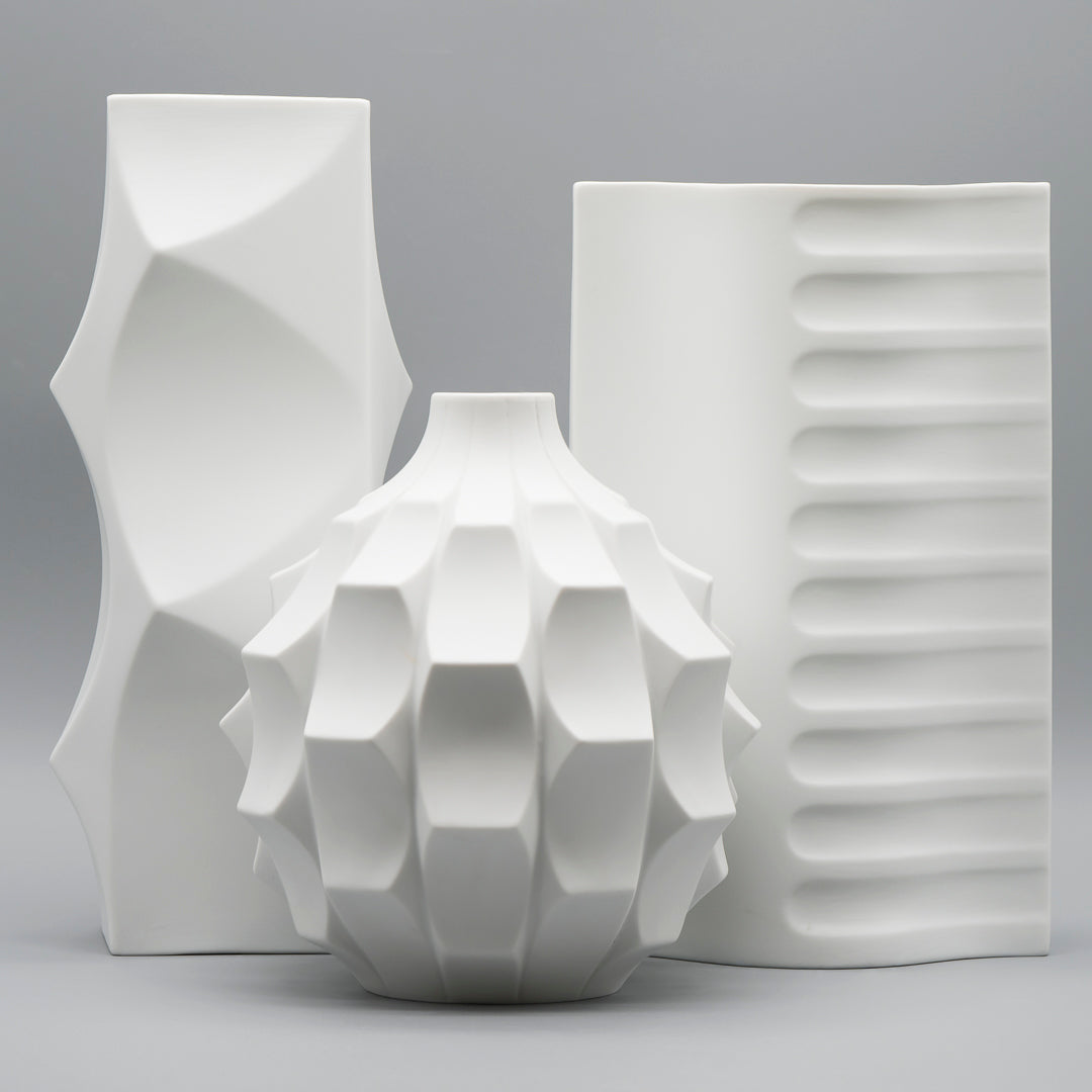 Bisque Porcelain Trio “Archais” (incl. “Artichoke”) – Heinrich Fuchs for Hutschenreuther, 1960s–70s