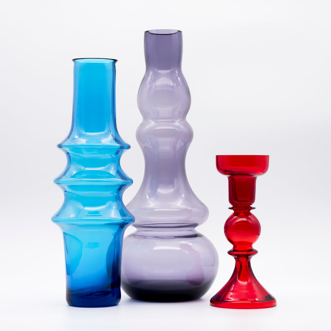 Glass Vase & Candleholder Trio – WMF & Mid-Century Art Glass, 1960s–1970s