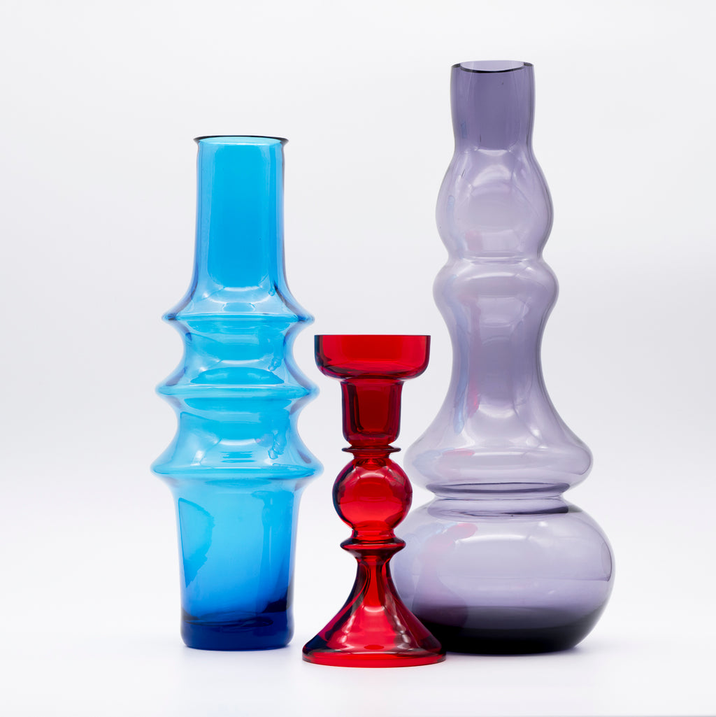 Glass Vase & Candleholder Trio – WMF & Mid-Century Art Glass, 1960s–1970s