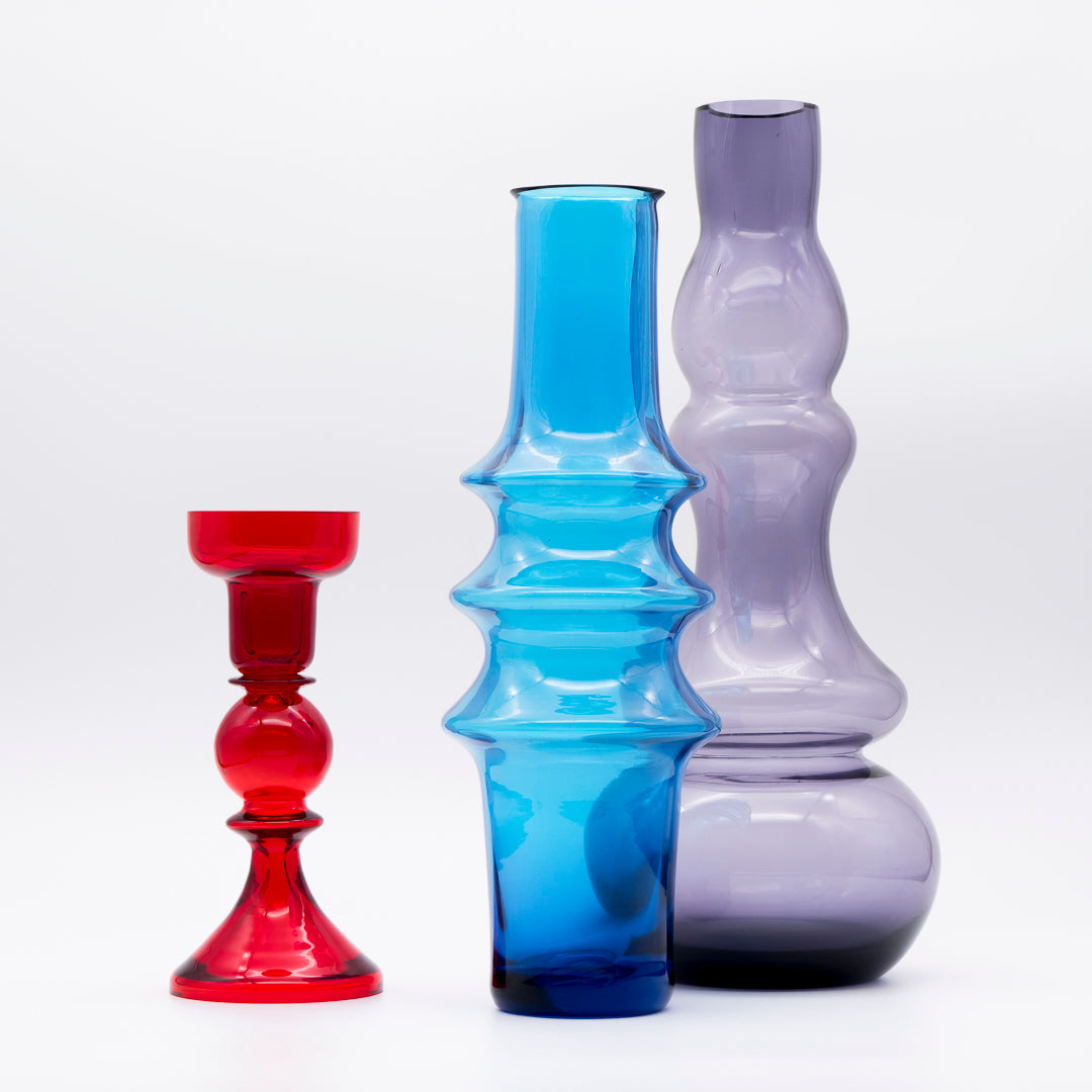 Glass Vase & Candleholder Trio – WMF & Mid-Century Art Glass, 1960s–1970s