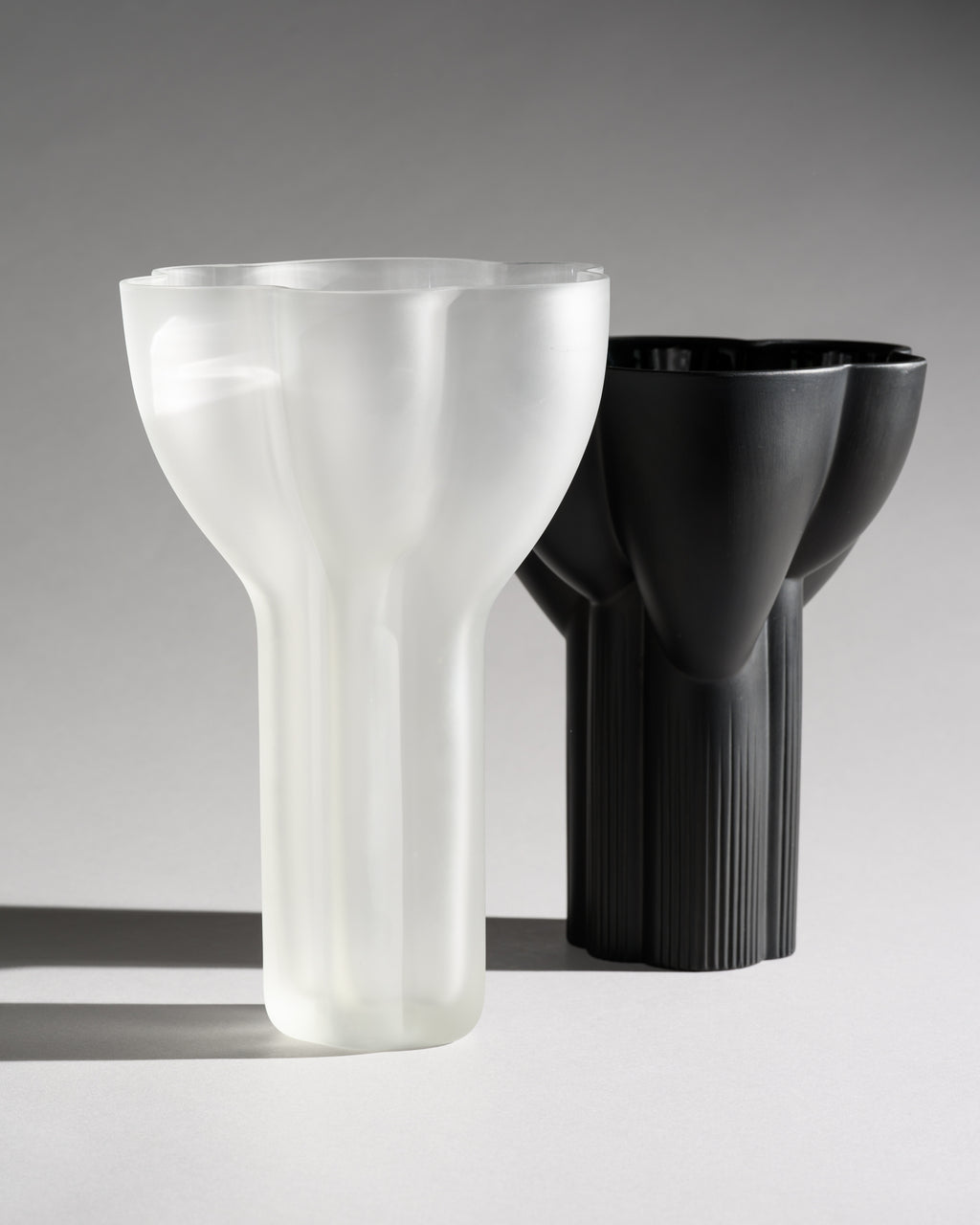 Black & Frosted Glass Vase Duo - Tapio Wirkkala for Rosenthal, 1970s