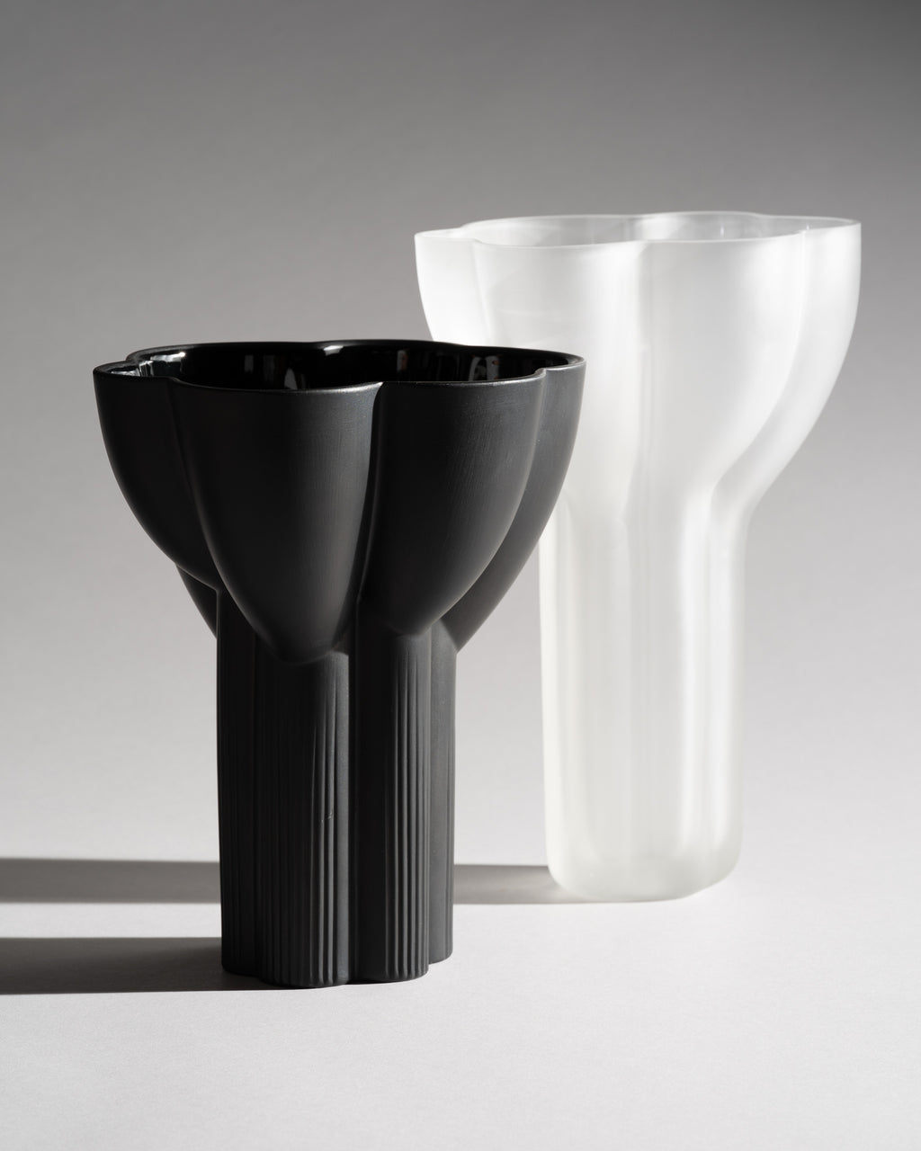 Black & Frosted Glass Vase Duo - Tapio Wirkkala for Rosenthal, 1970s