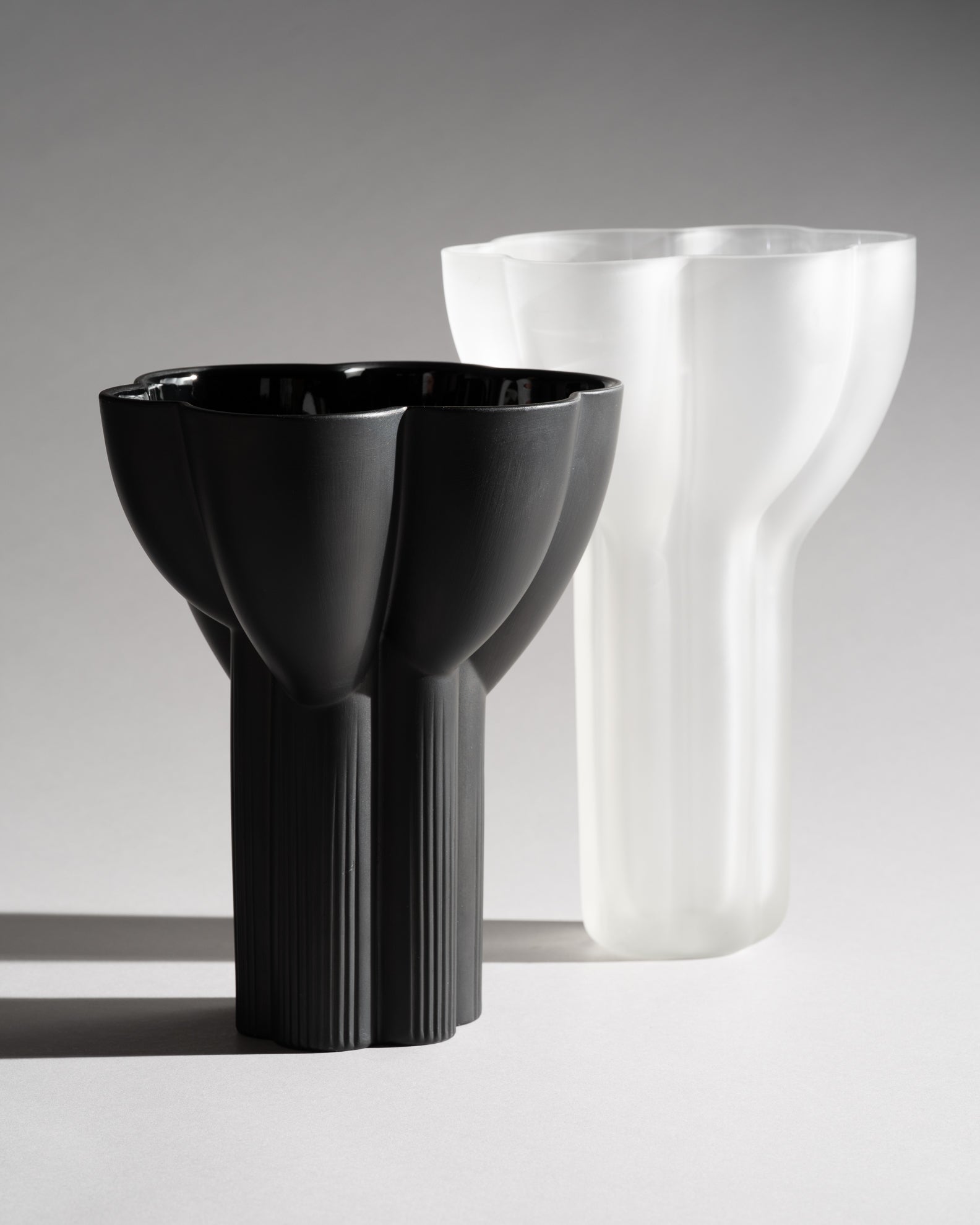 Black & Frosted Glass Vase Duo - Tapio Wirkkala for Rosenthal, 1970s