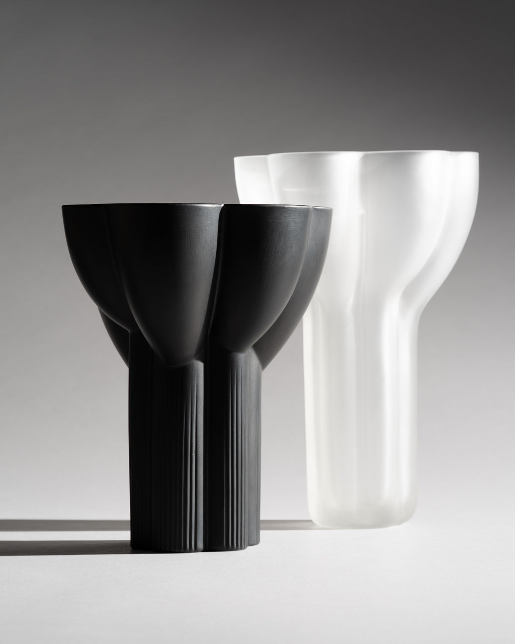 Black & Frosted Glass Vase Duo - Tapio Wirkkala for Rosenthal, 1970s