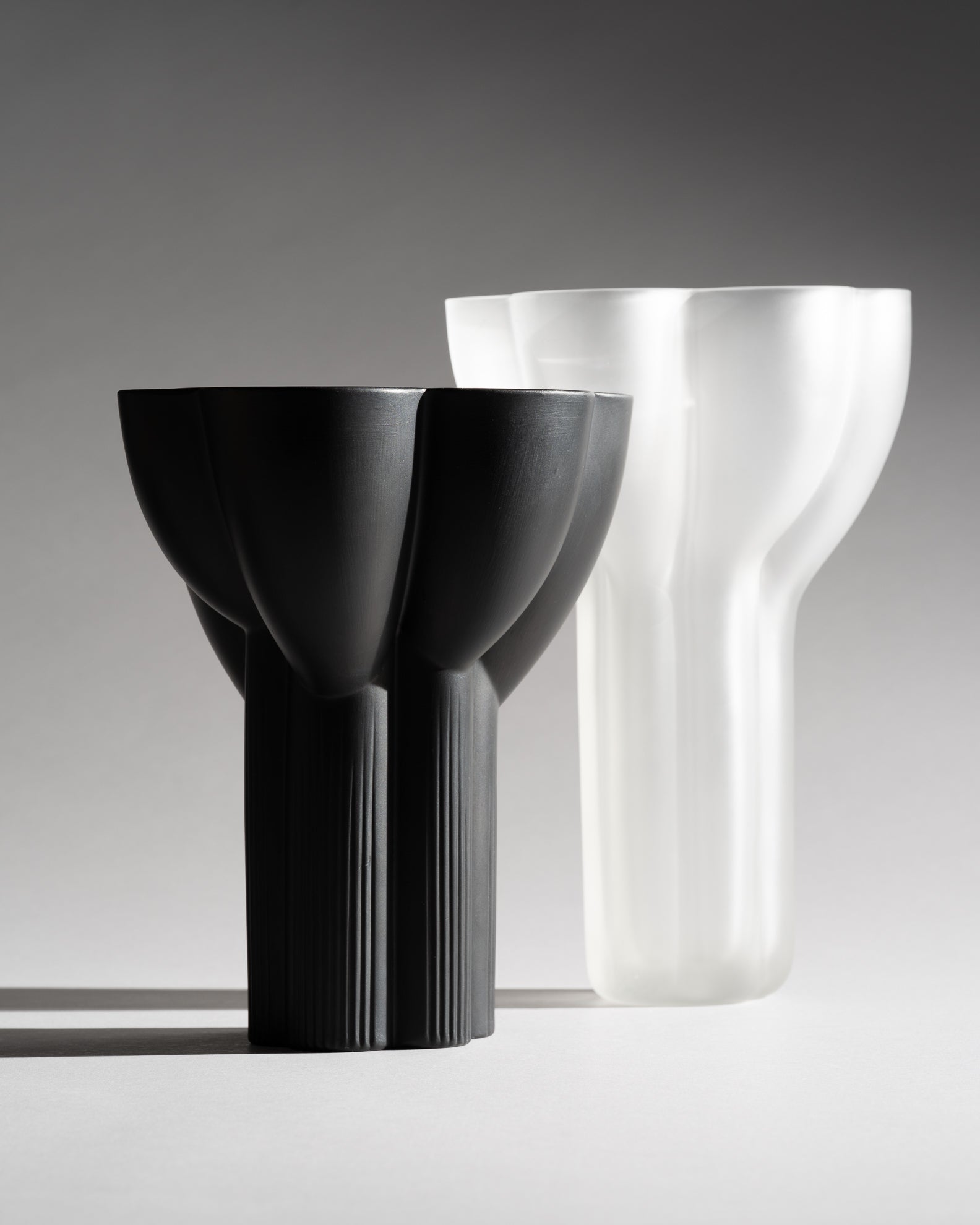 Black & Frosted Glass Vase Duo - Tapio Wirkkala for Rosenthal, 1970s