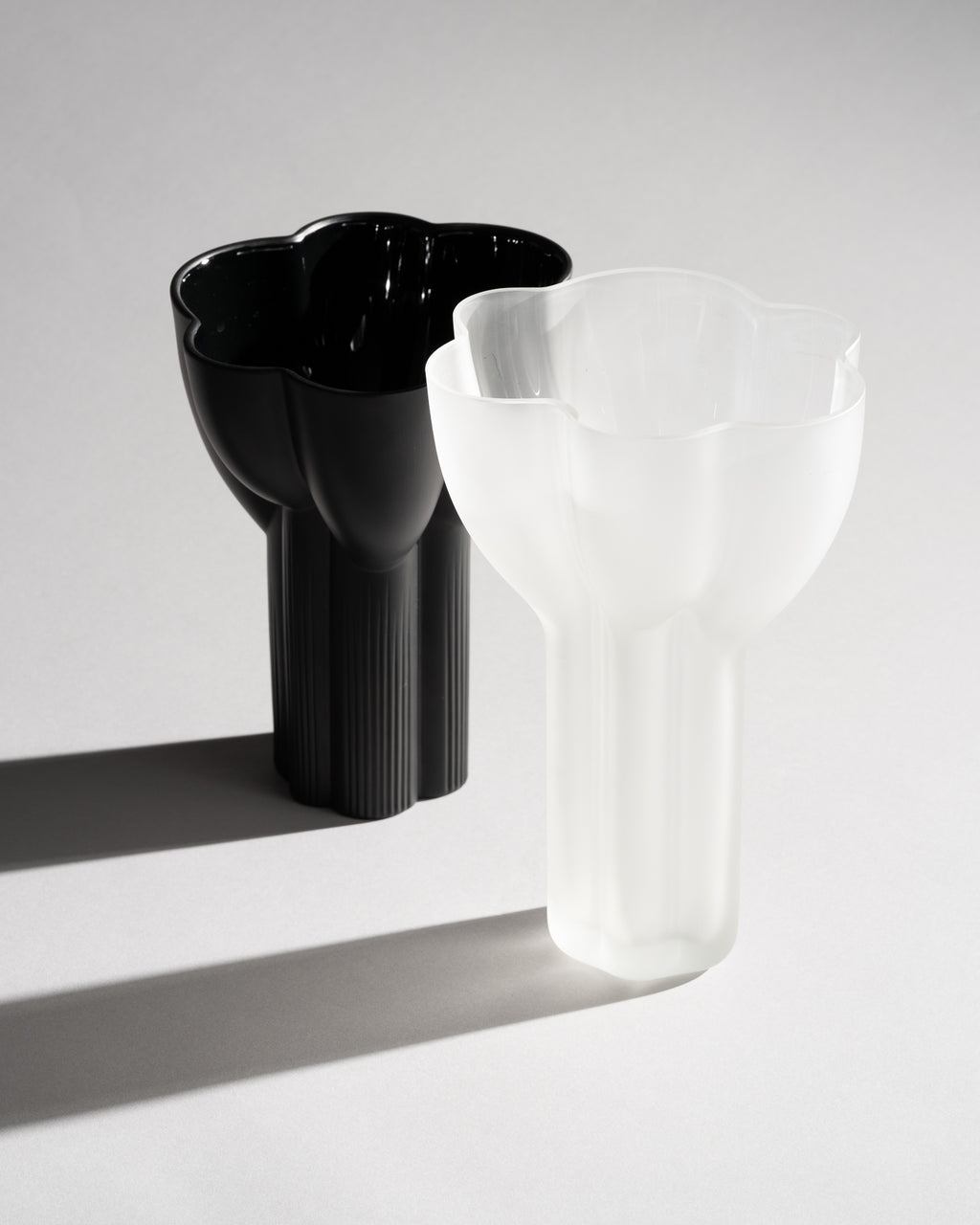 Black & Frosted Glass Vase Duo - Tapio Wirkkala for Rosenthal, 1970s