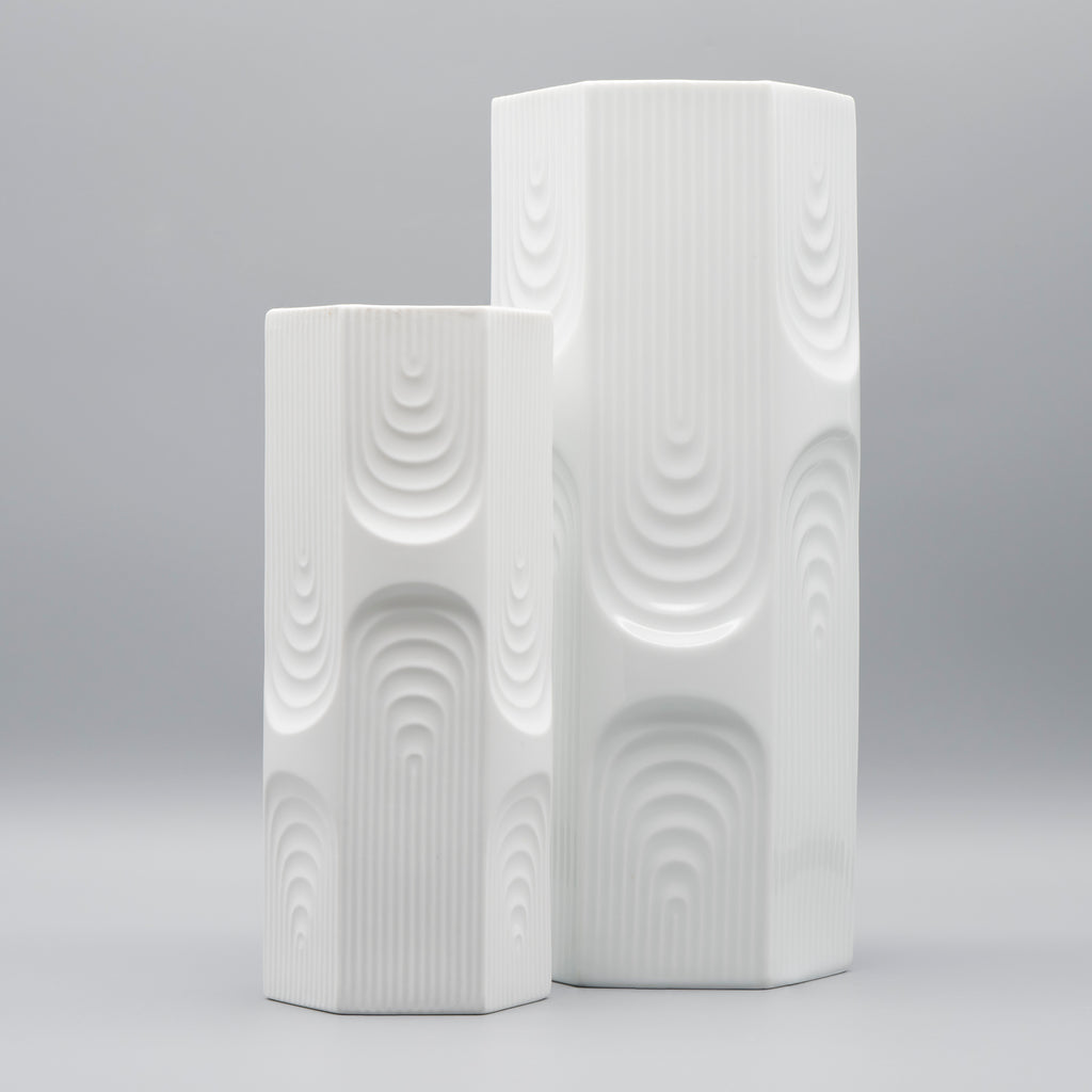 Op-Art Porcelain Vase Duo - Manfred Frey for AK Kaiser, 1970s
