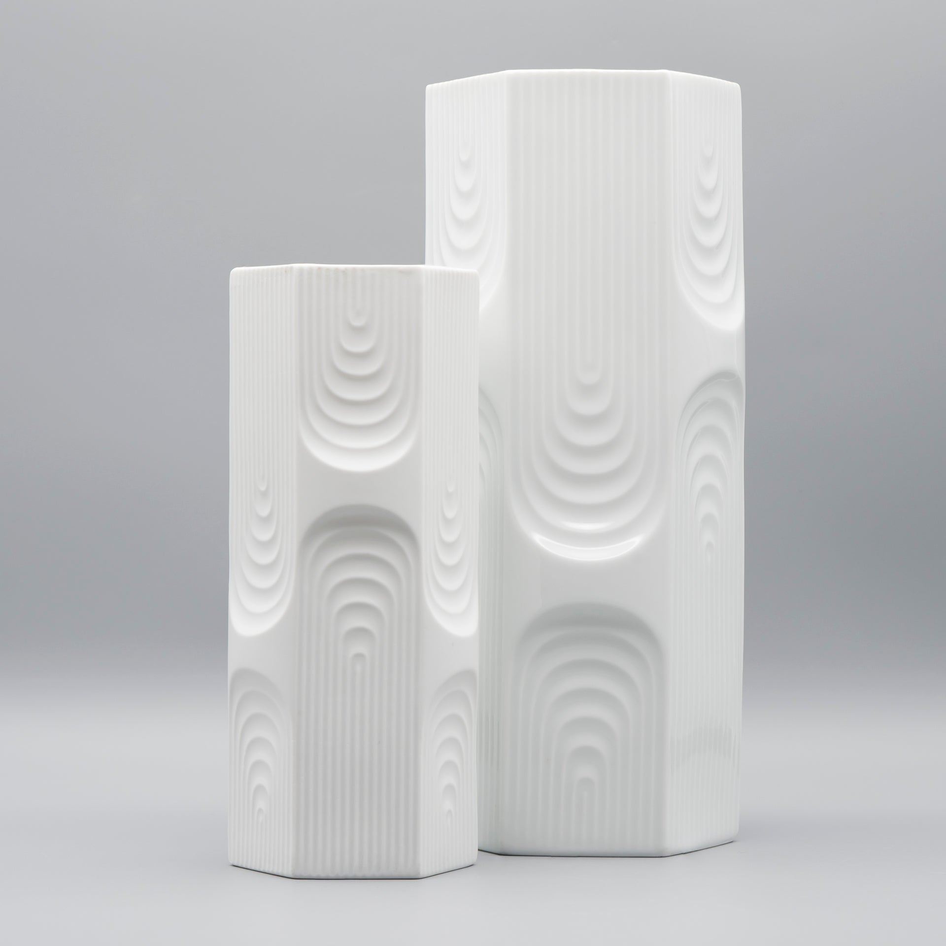 Op-Art Porcelain Vase Duo - Manfred Frey for AK Kaiser, 1970s