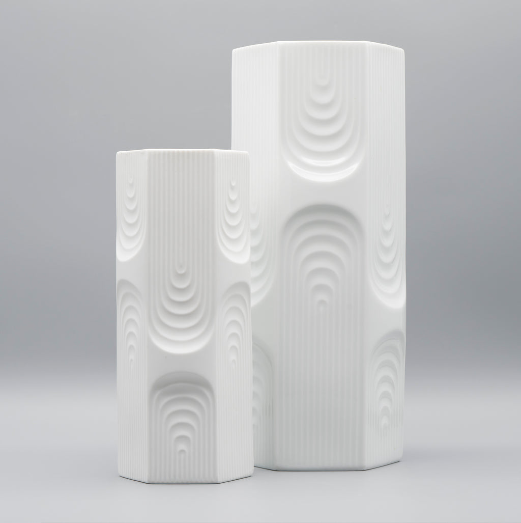 Op-Art Porcelain Vase Duo - Manfred Frey for AK Kaiser, 1970s