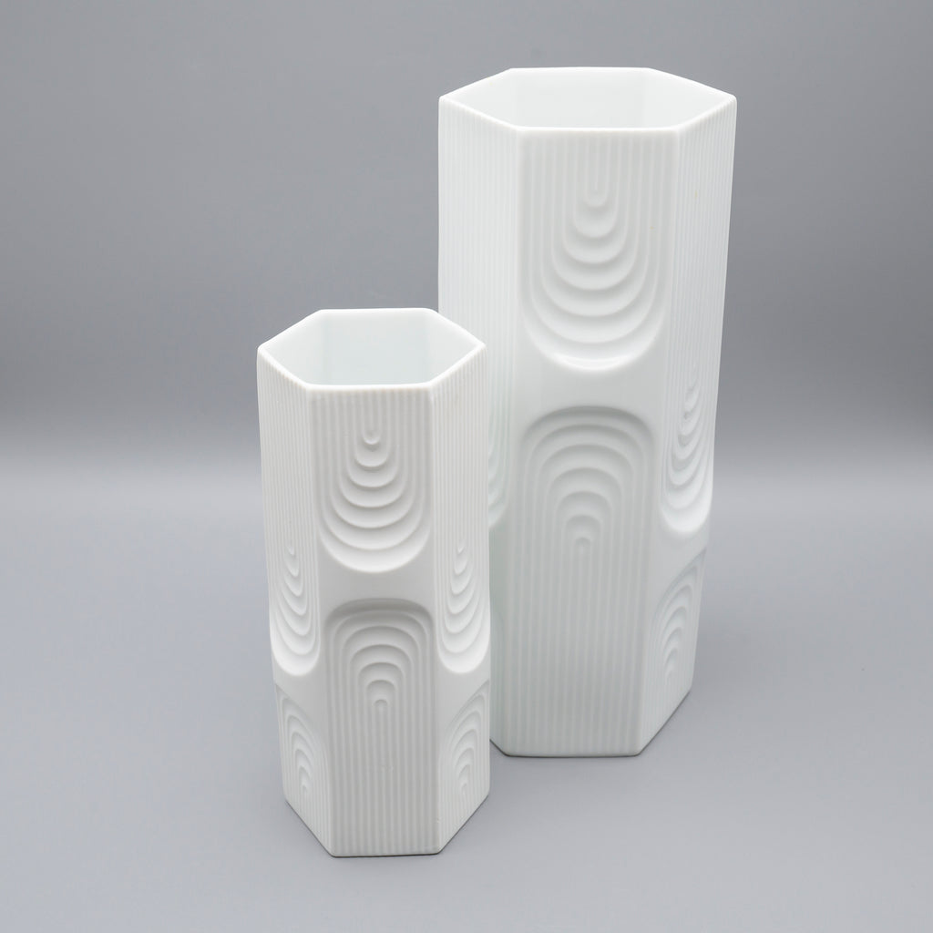 Op-Art Porcelain Vase Duo - Manfred Frey for AK Kaiser, 1970s
