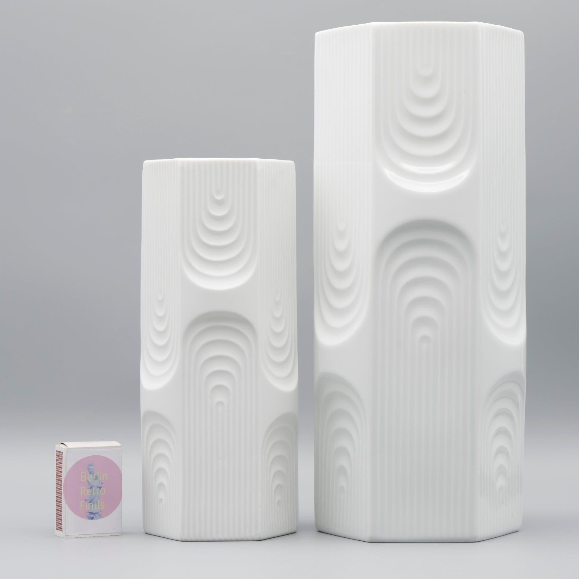 Op-Art Porcelain Vase Duo - Manfred Frey for AK Kaiser, 1970s