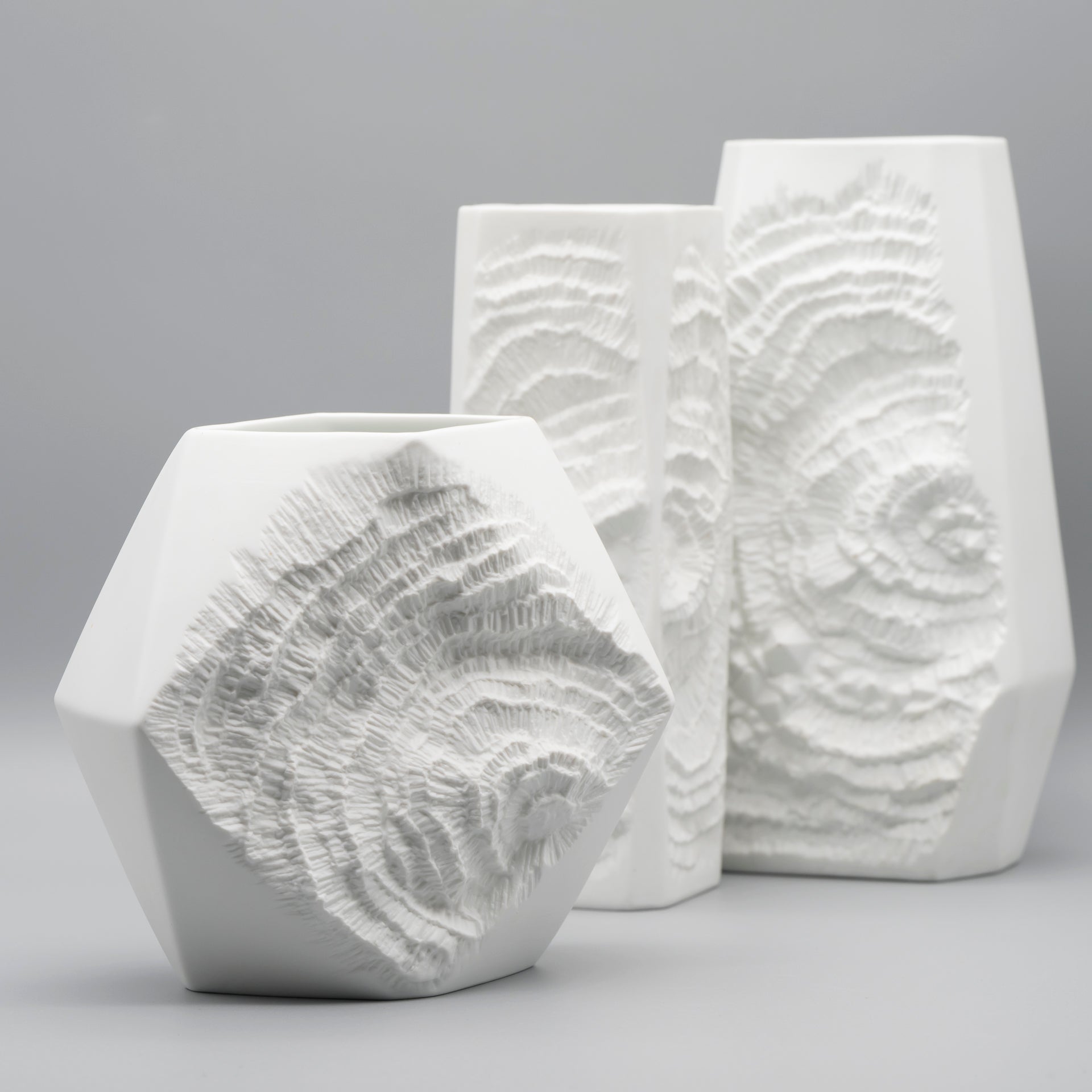 Fossil-style Vase Trio – Manfred Frey for AK Kaiser, 1970s